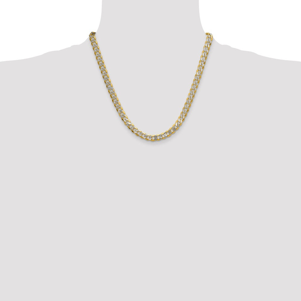 2 Inch 14K Yellow & Rhodium 7.75mm Semi-Solid With Pav Curb Chain Necklace