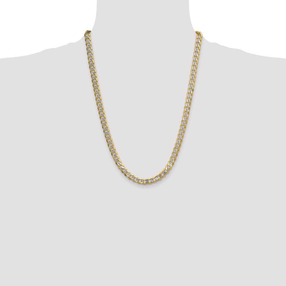24 Inch 14K Yellow & Rhodium 7.75mm Semi-Solid With Pav Curb Chain Necklace