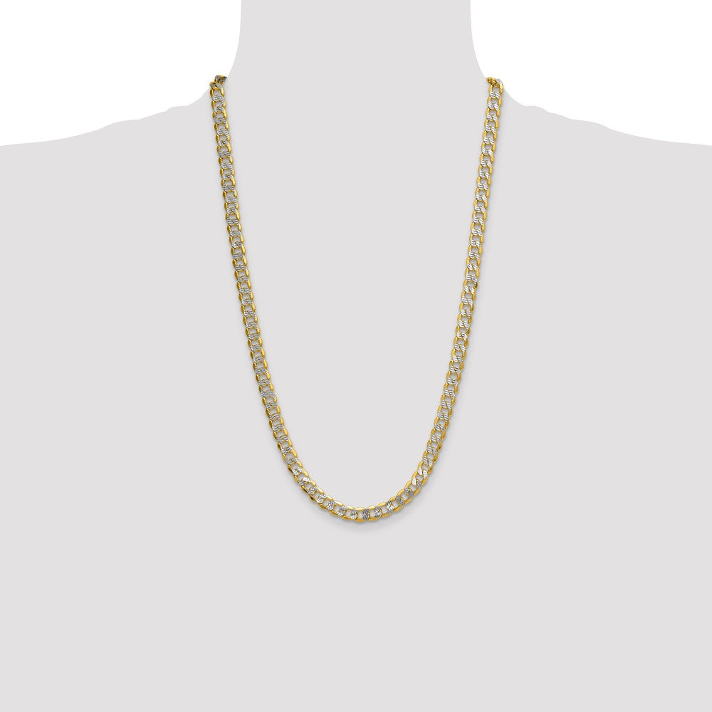 26 Inch 14K Yellow & Rhodium 7.75mm Semi-Solid With Pav Curb Chain Necklace
