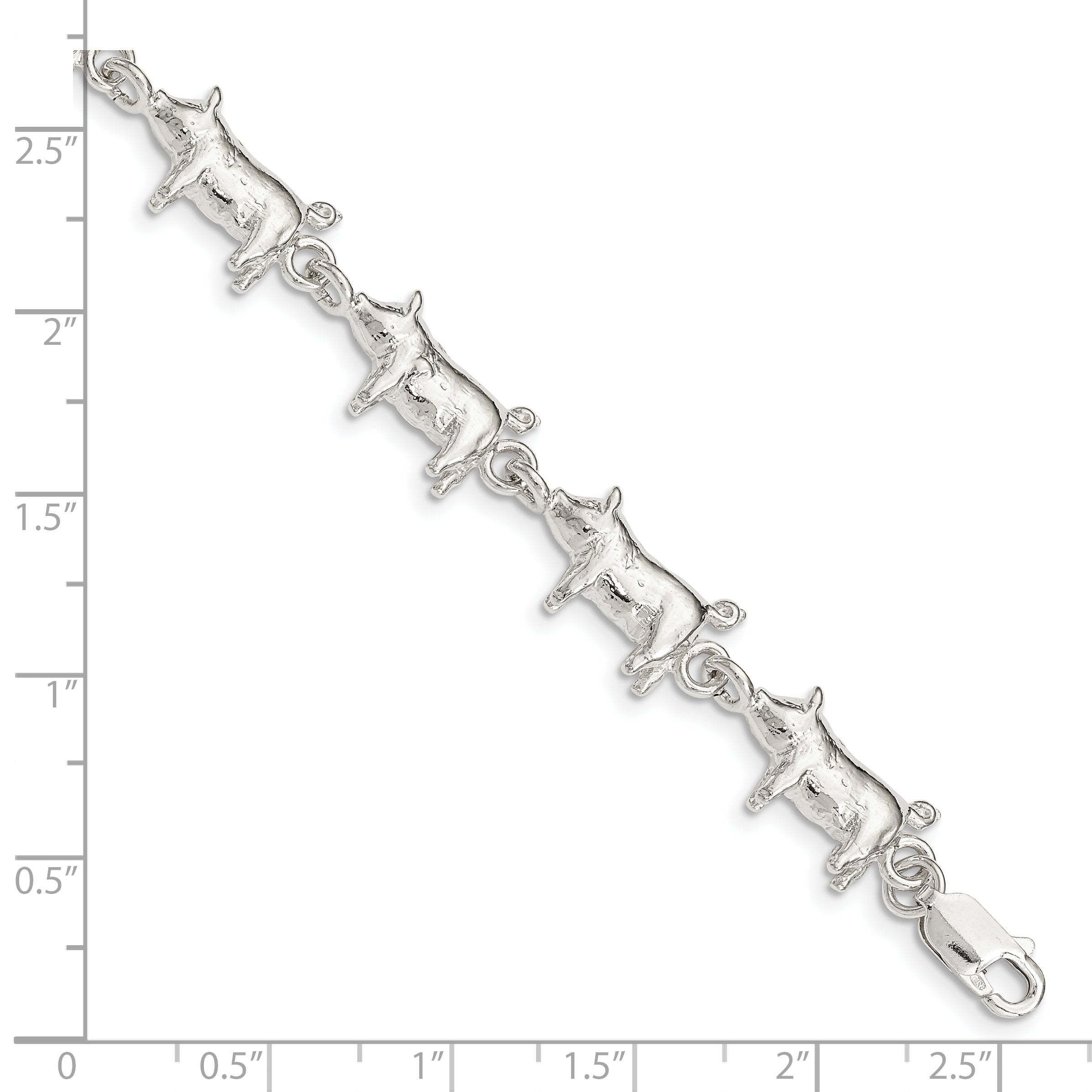 7 Inch Sterling Silver Pig Bracelet