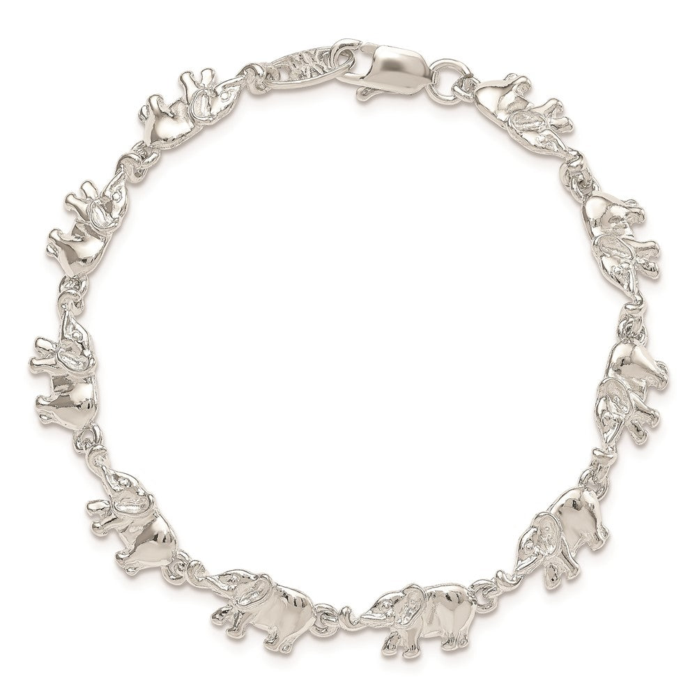 8 Inch Sterling Silver Elephants Bracelet