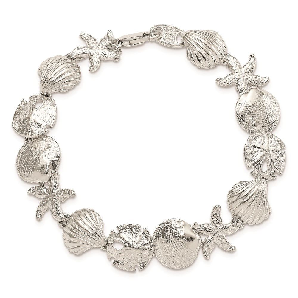 8 Inch Sterling Silver Seashells Bracelet