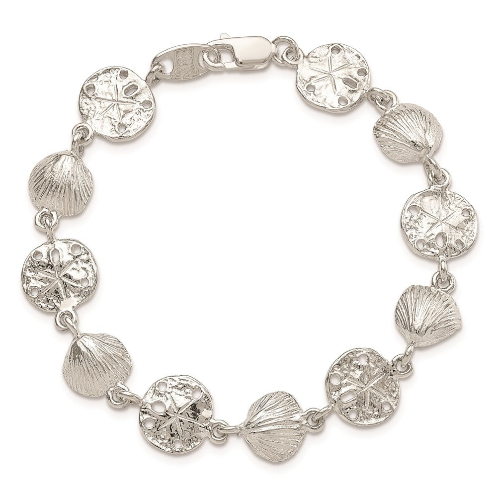 7 Inch Sterling Silver Seashells And Sand Dollars Bracelet