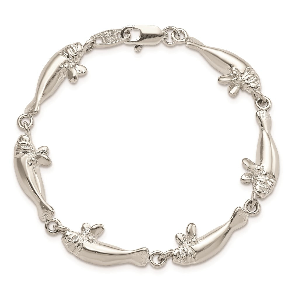 7 Inch Sterling Silver Manatees Bracelet