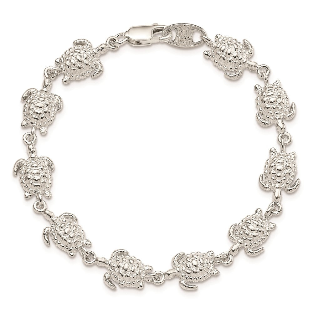 7 Inch Sterling Silver Sea Turtles Bracelet