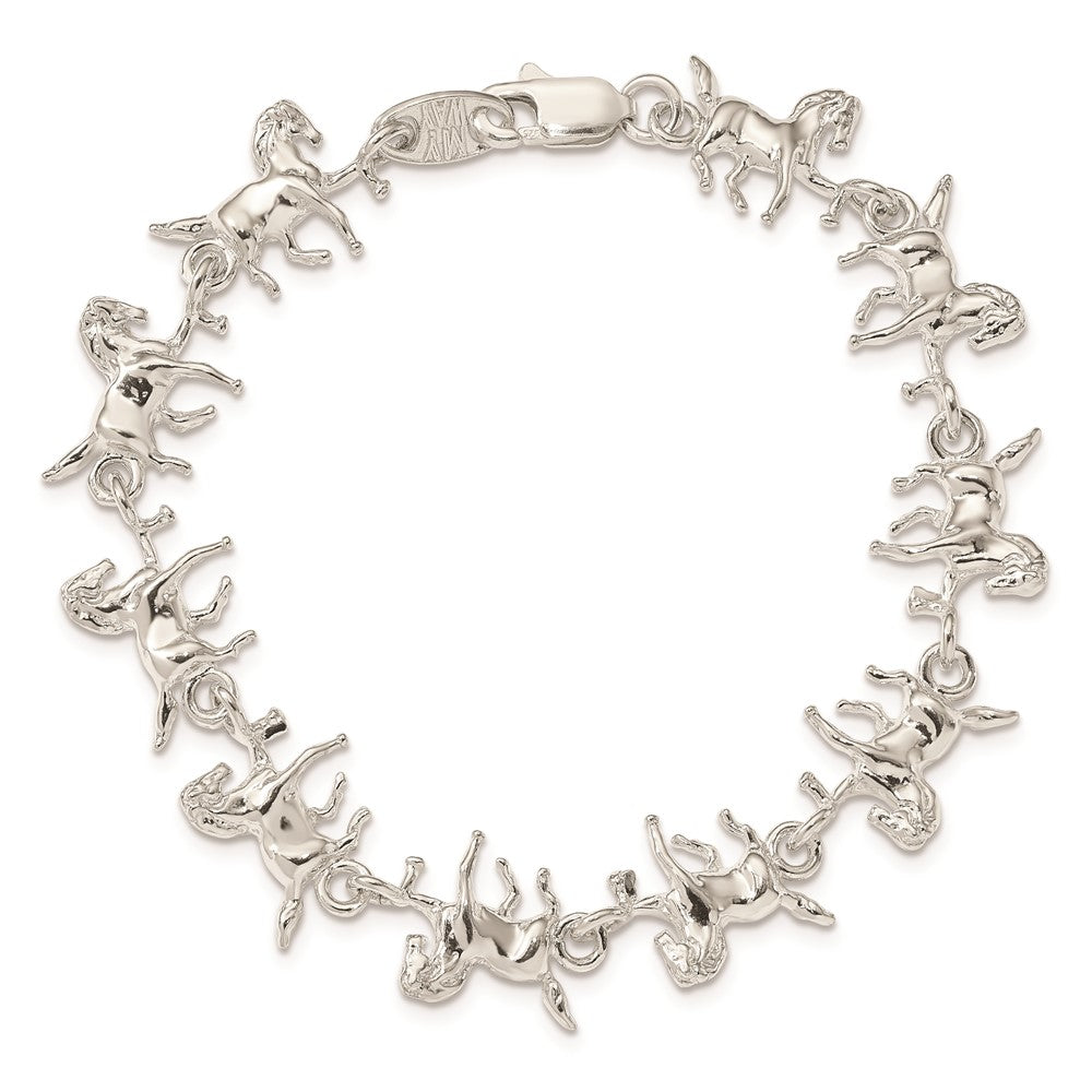 7 Inch Sterling Silver Horses Bracelet
