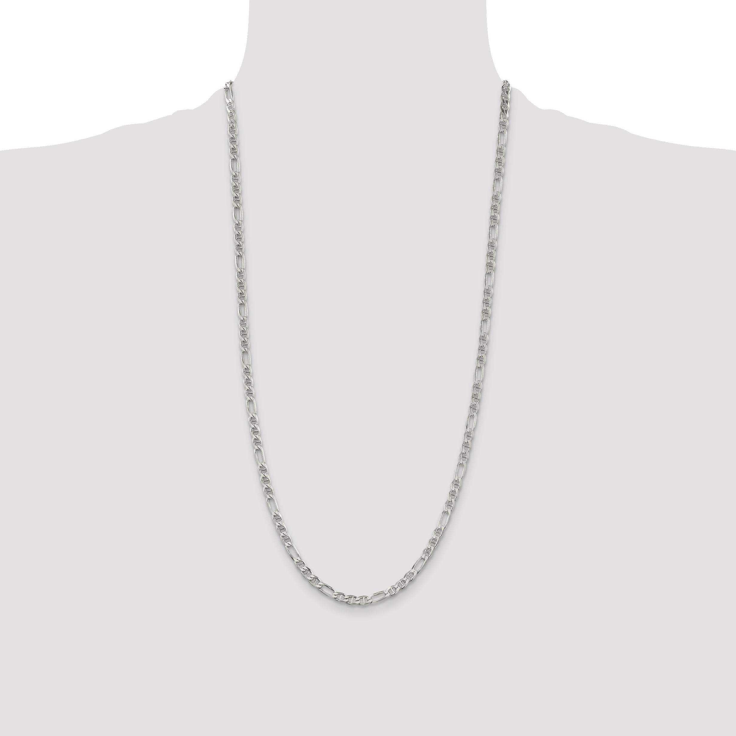 28 Inch Sterling Silver 3.75mm Figaro Anchor Chain Necklace