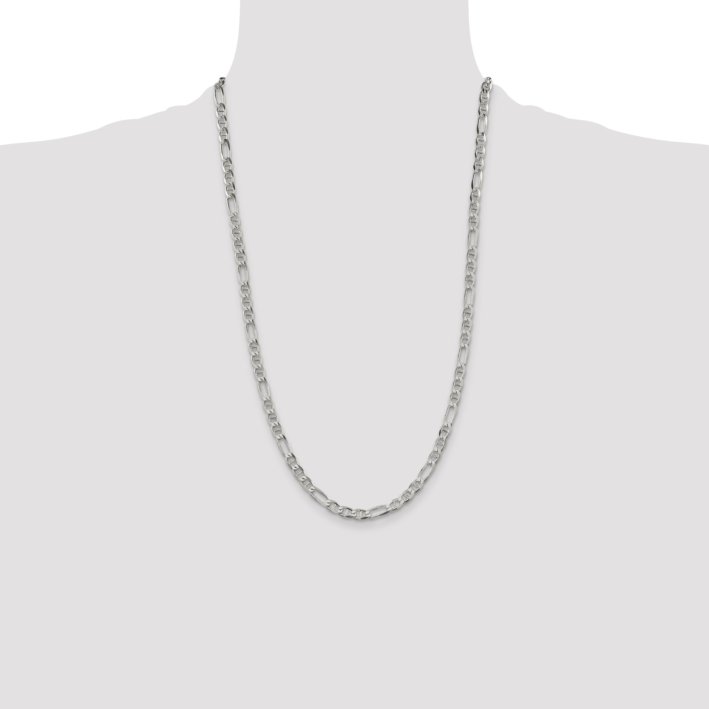 26 Inch Sterling Silver 4.5mm Figaro Anchor Chain Necklace