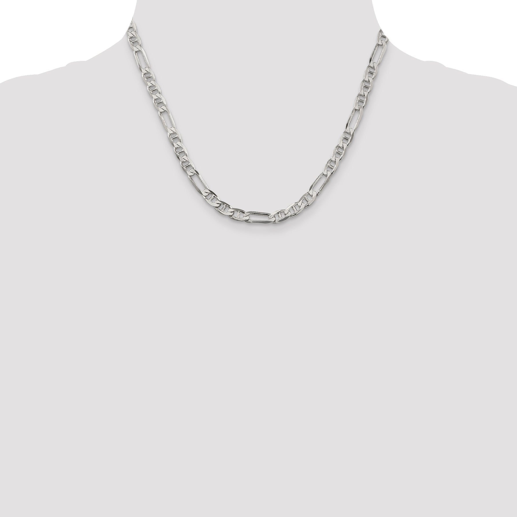 18 Inch Sterling Silver 5.5mm Figaro Anchor Chain Necklace