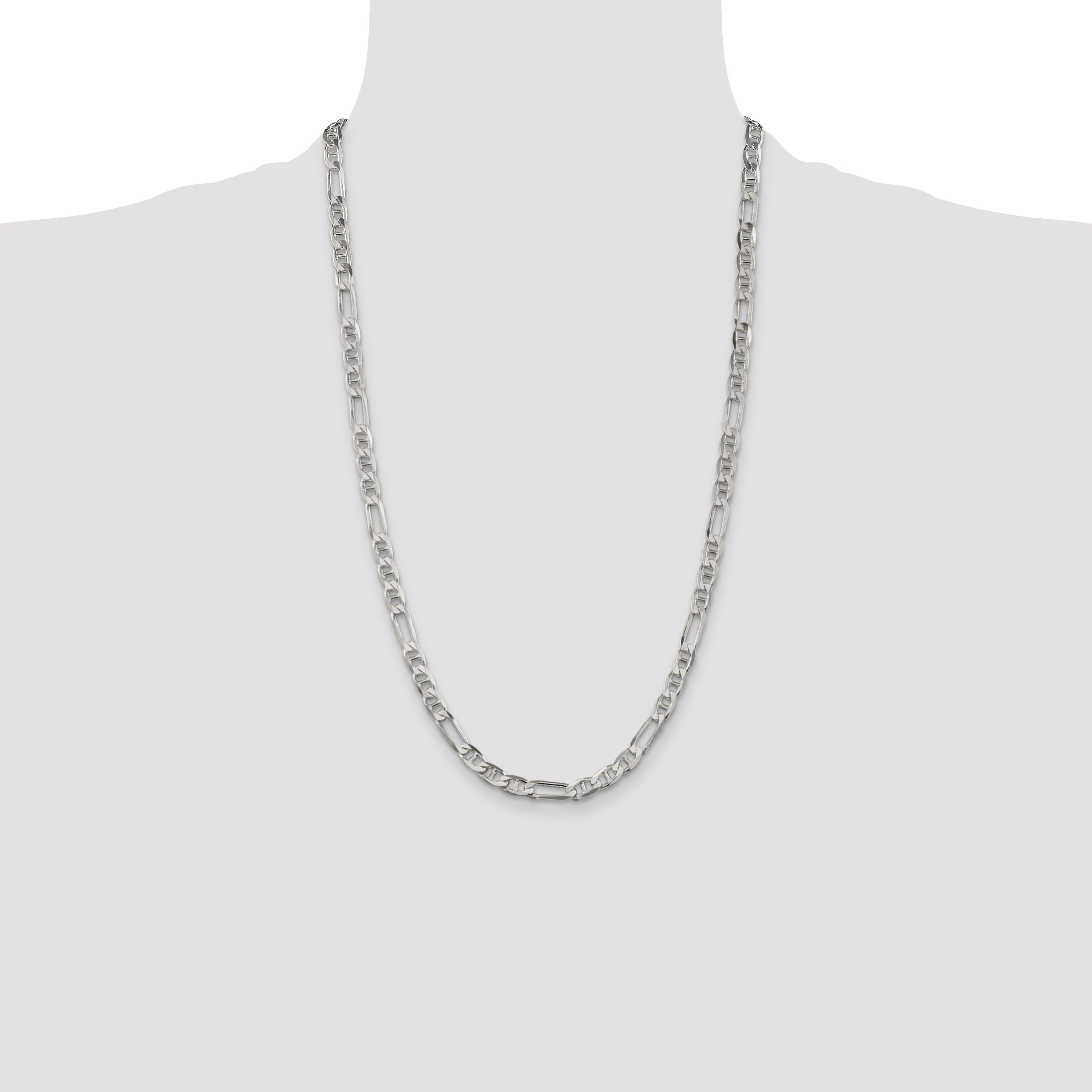 26 Inch Sterling Silver 5.5mm Figaro Anchor Chain Necklace