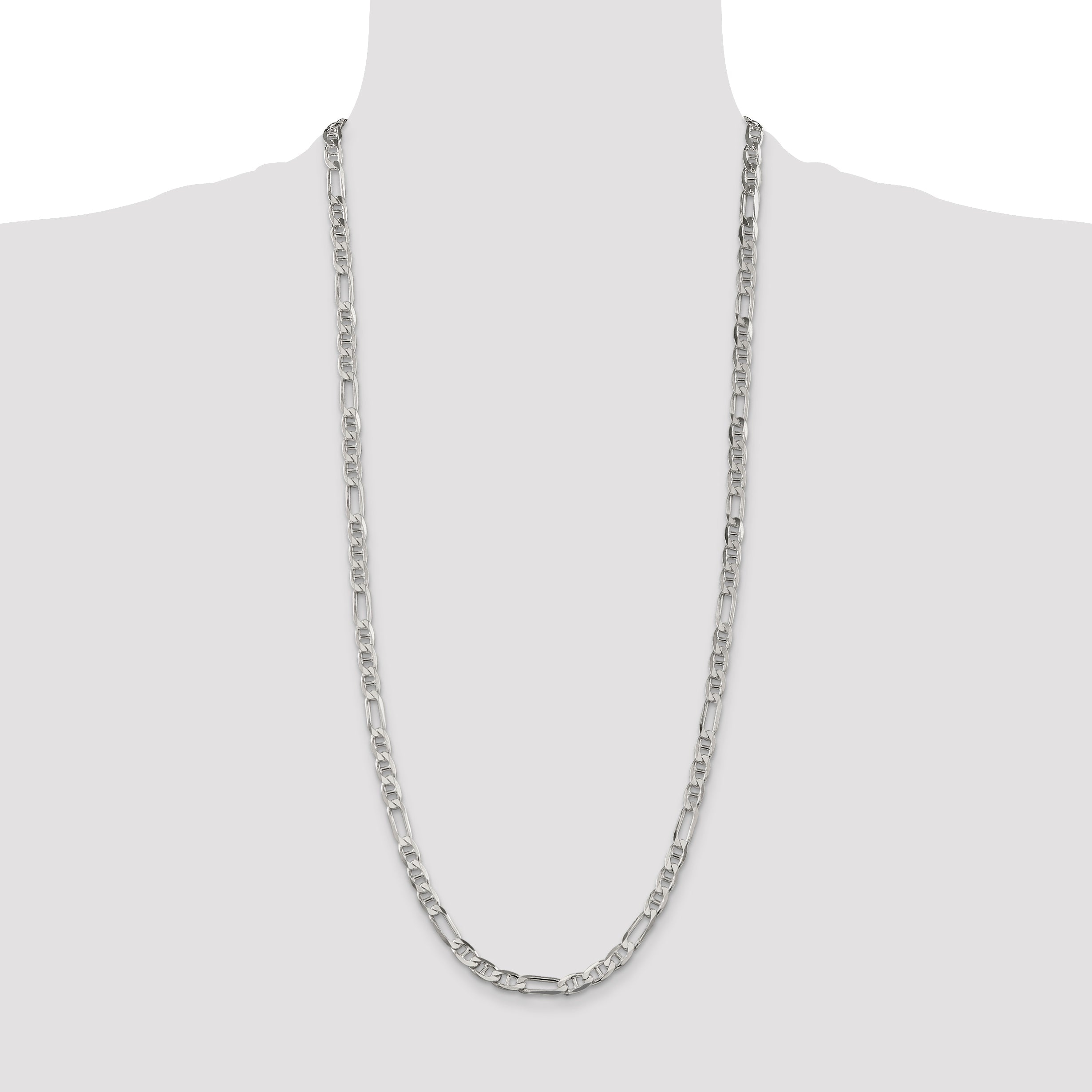 30 Inch Sterling Silver 5.5mm Figaro Anchor Chain Necklace