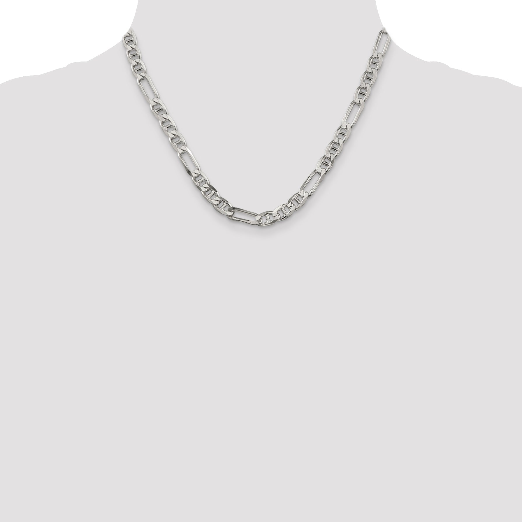 18 Inch Sterling Silver 6.5mm Figaro Anchor Chain Necklace