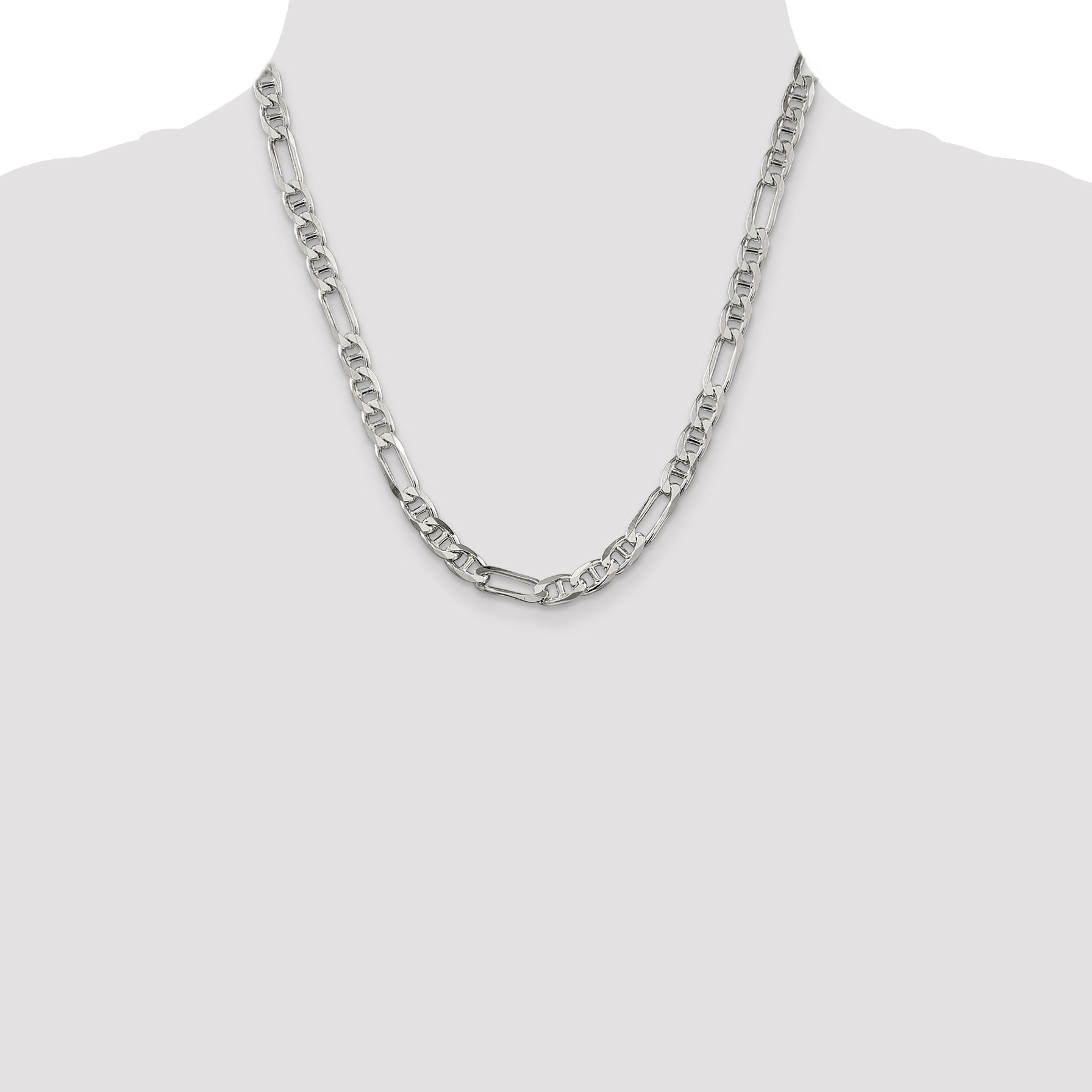 20 Inch Sterling Silver 6.5mm Figaro Anchor Chain Necklace