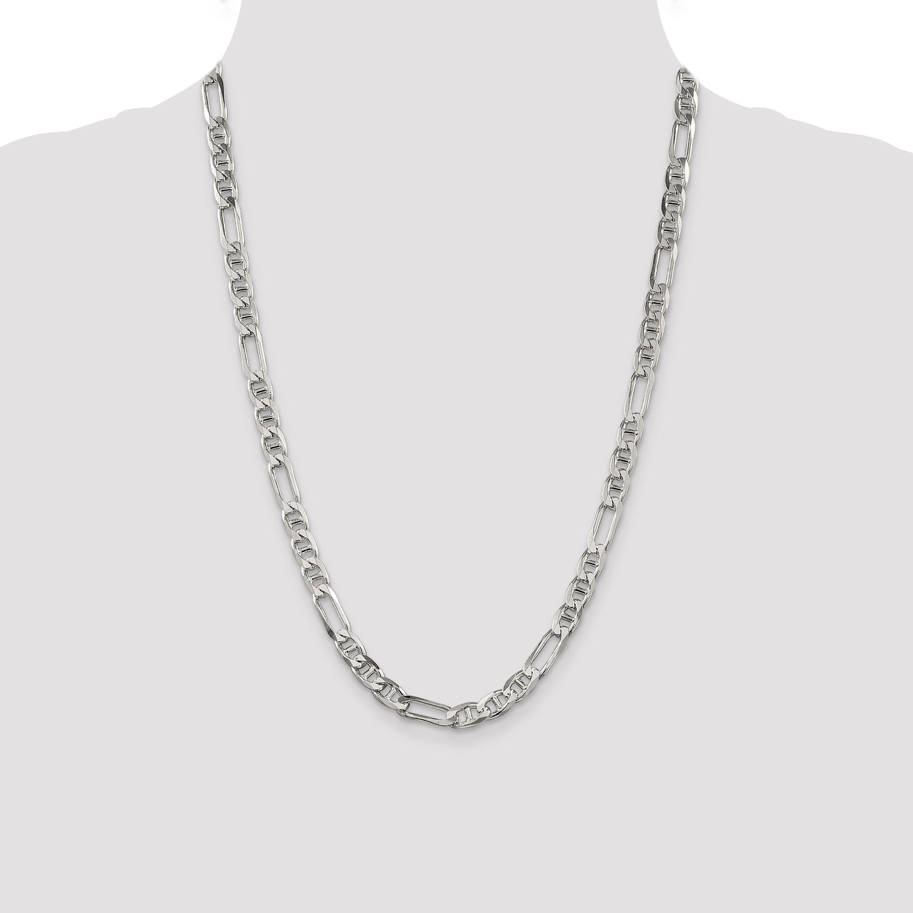 24 Inch Sterling Silver 6.5mm Figaro Anchor Chain Necklace