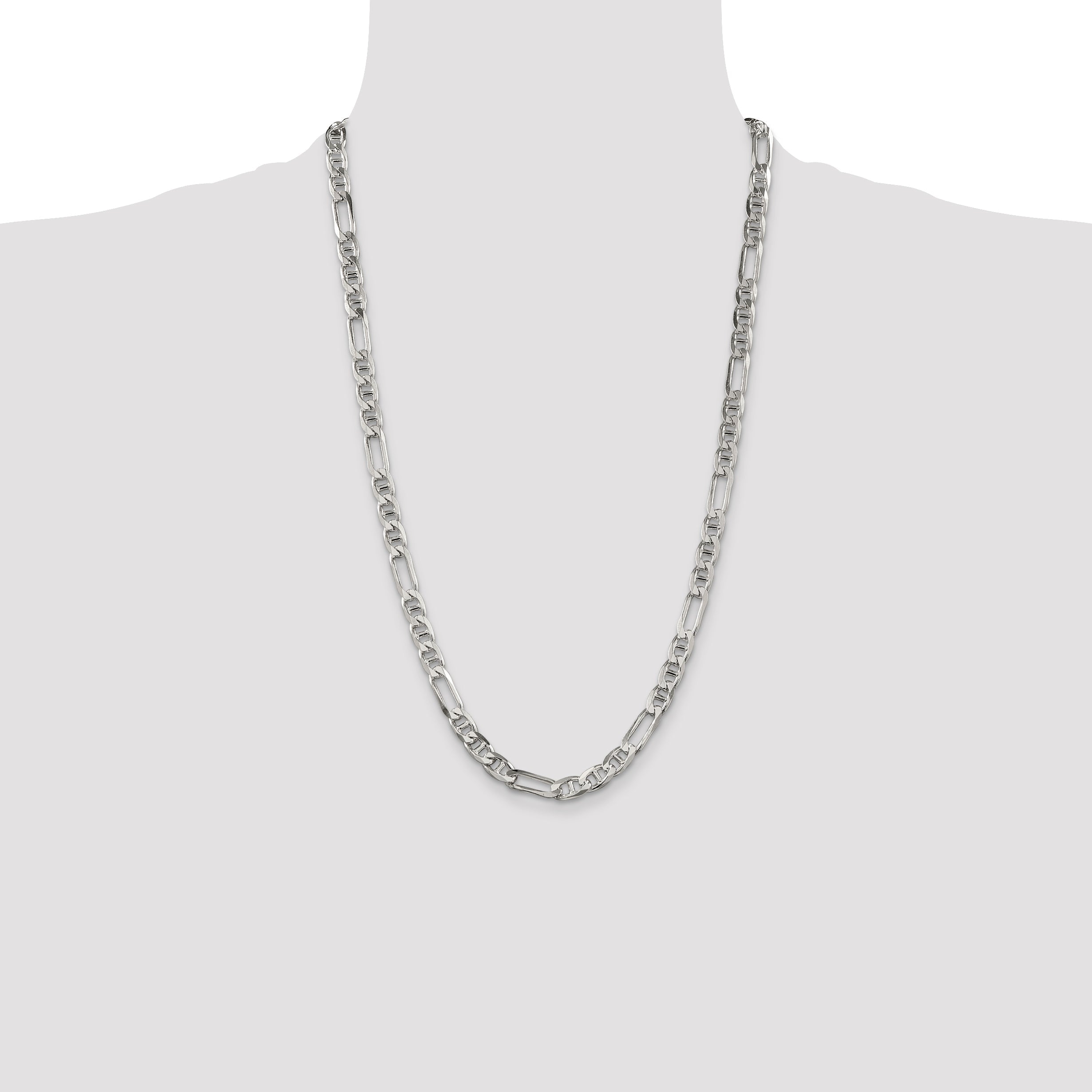 26 Inch Sterling Silver 6.5mm Figaro Anchor Chain Necklace