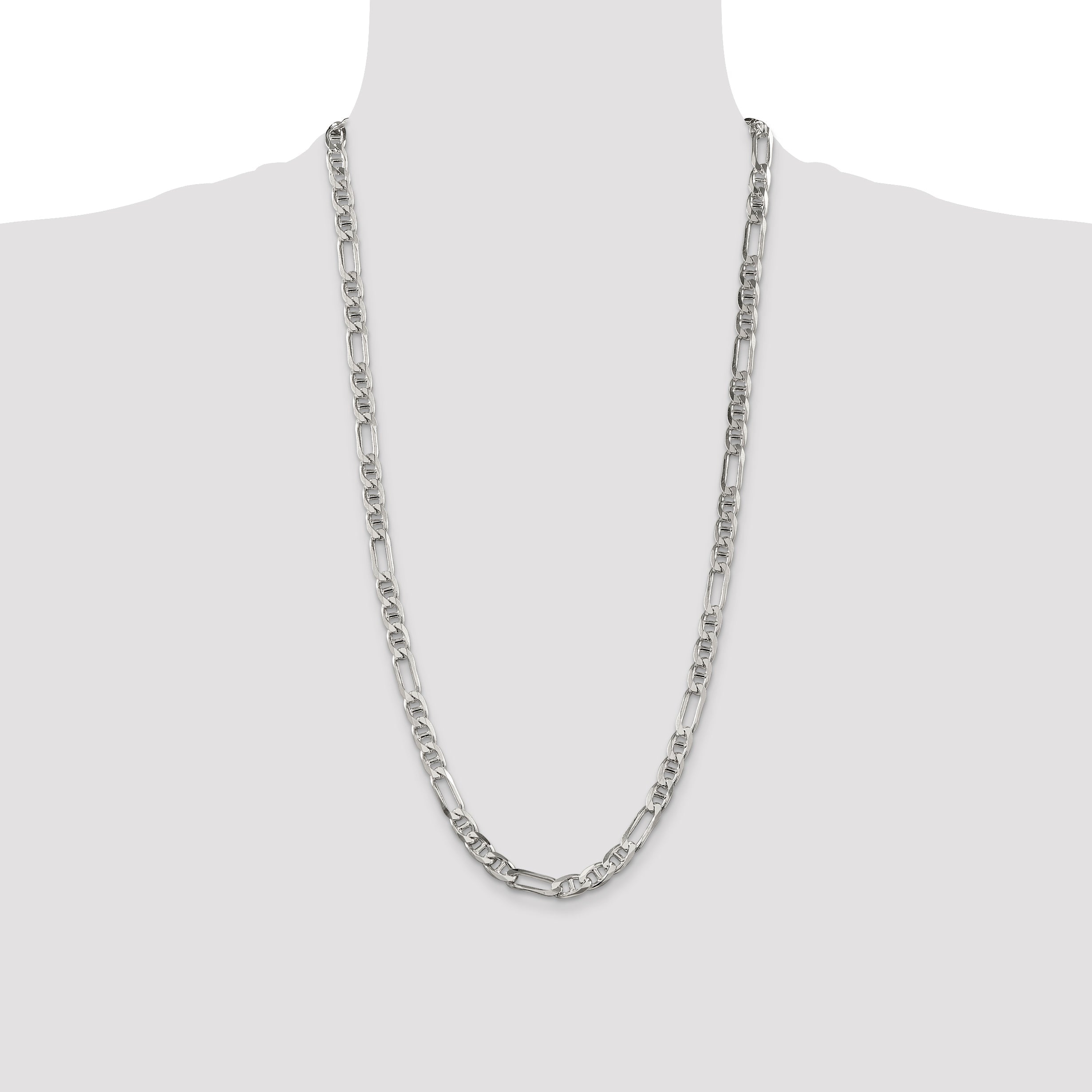 28 Inch Sterling Silver 6.5mm Figaro Anchor Chain Necklace