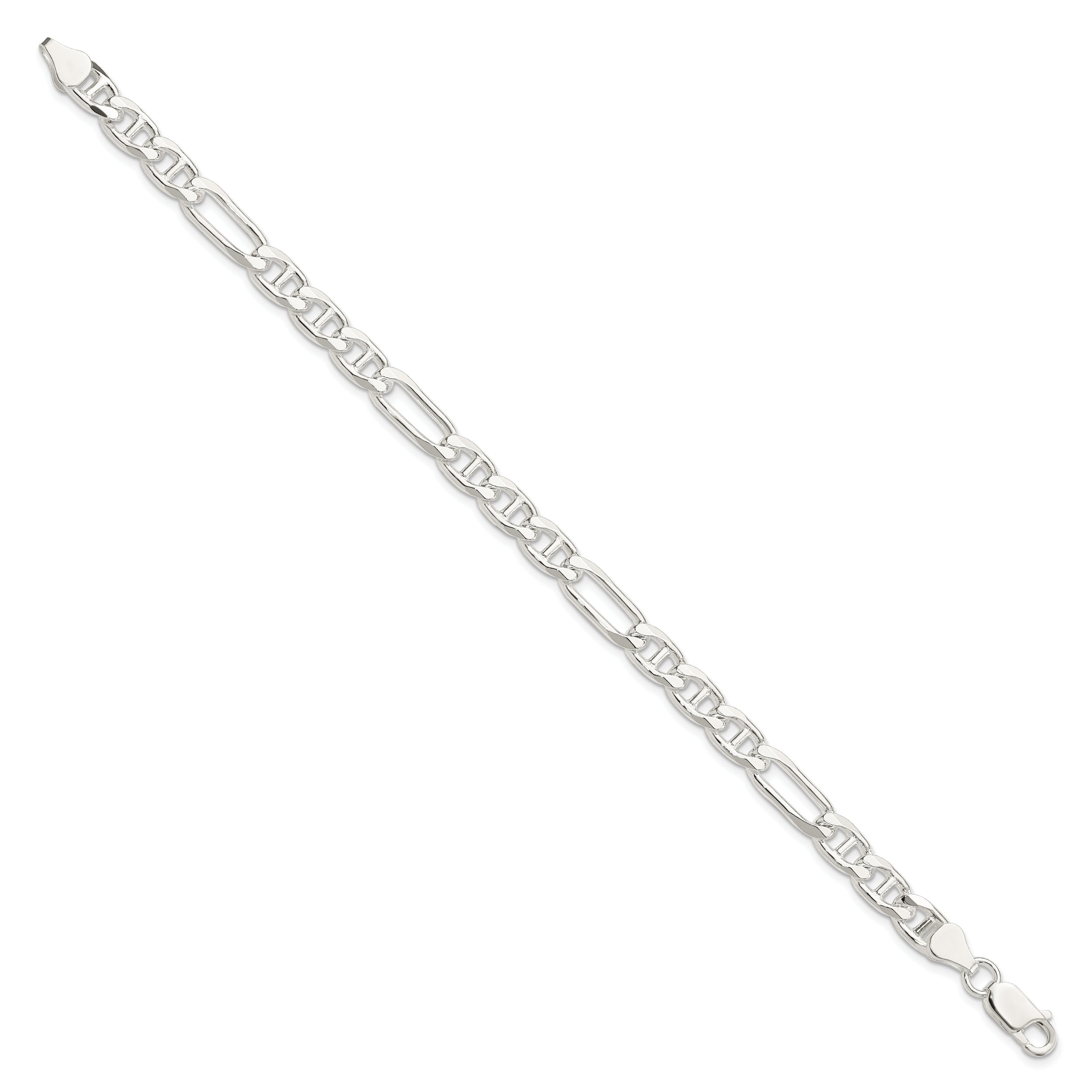 8 Inch Sterling Silver 6.5mm Figaro Anchor Chain Bracelet