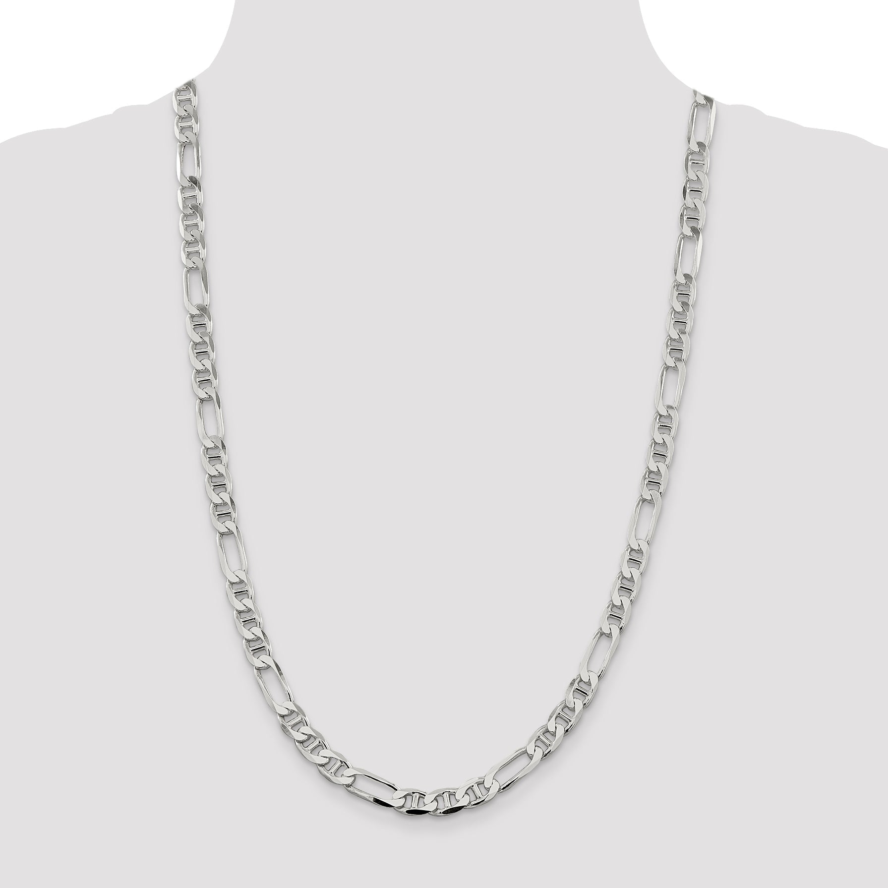 26 Inch Sterling Silver 7.5mm Figaro Anchor Chain Necklace