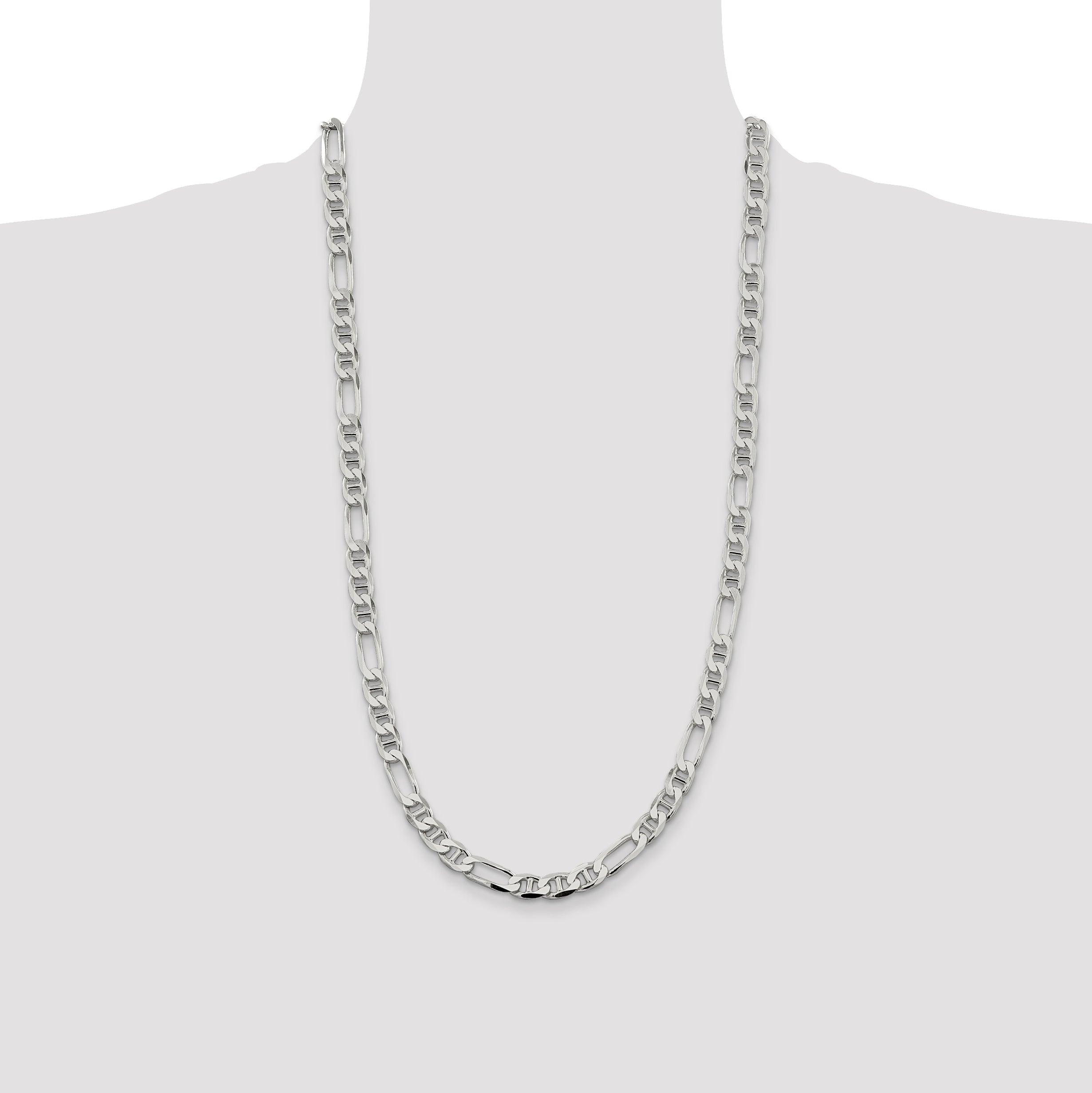 28 Inch Sterling Silver 7.5mm Figaro Anchor Chain Necklace