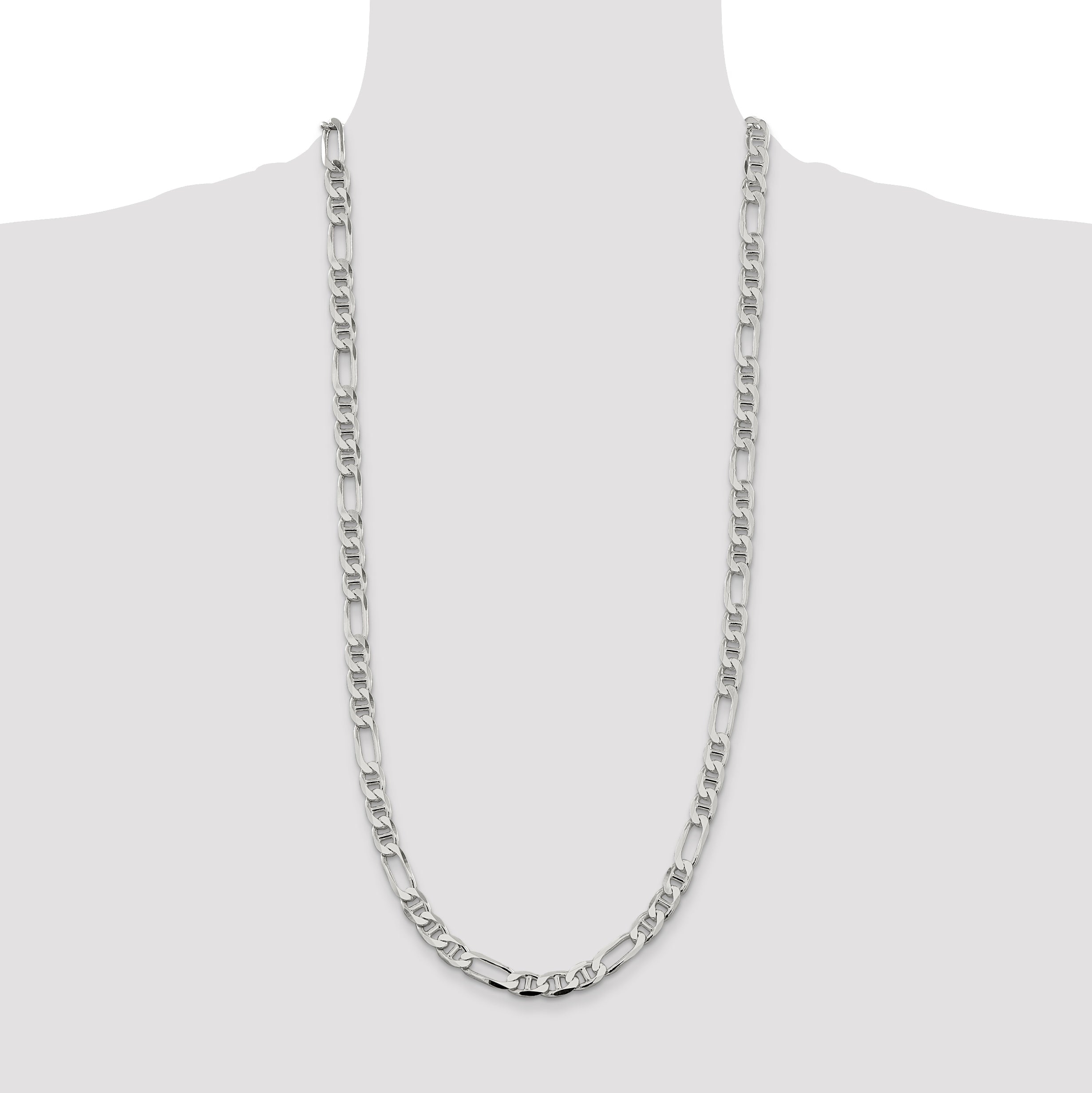 30 Inch Sterling Silver 7.5mm Figaro Anchor Chain Necklace