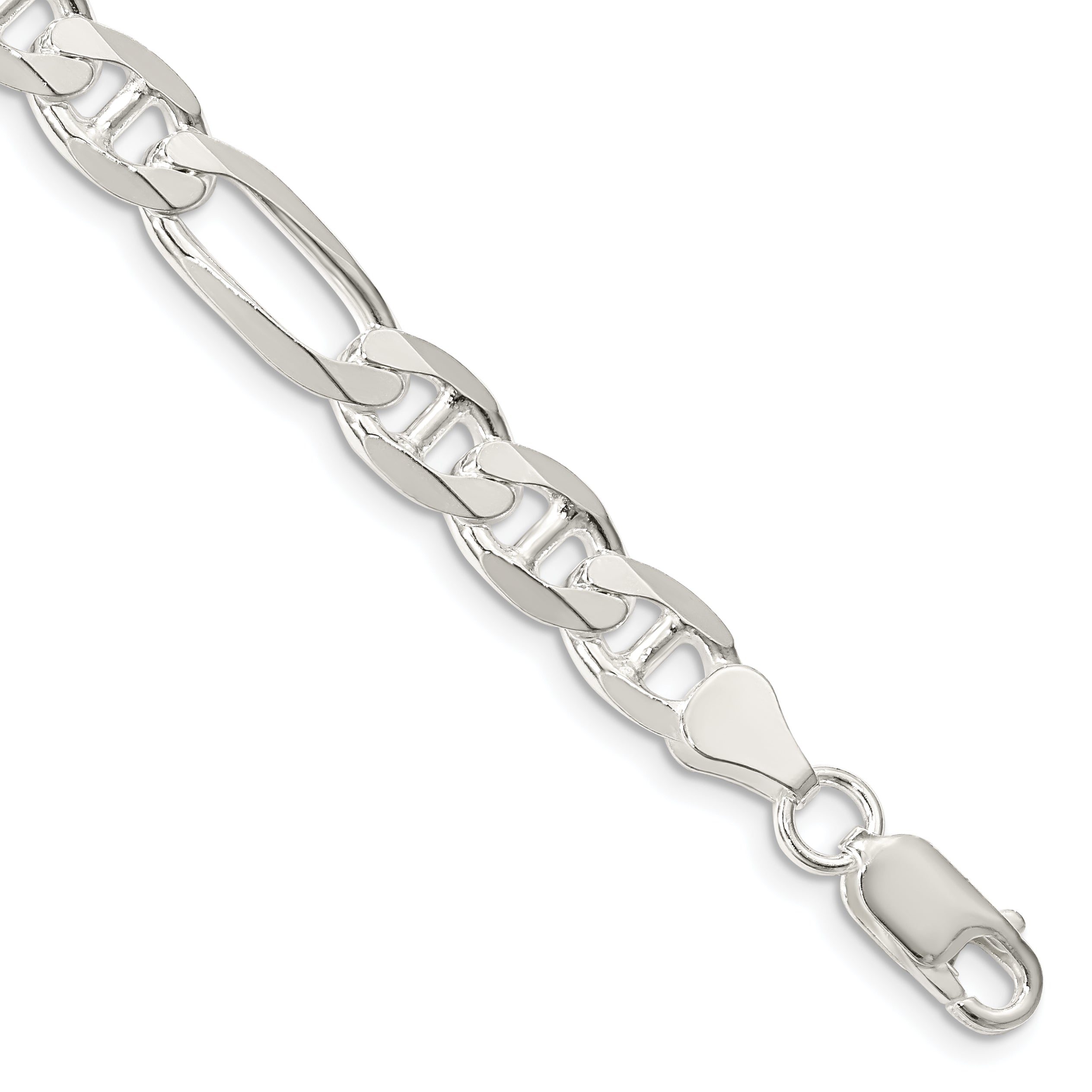 8 Inch Sterling Silver 7.5mm Figaro Anchor Chain Bracelet