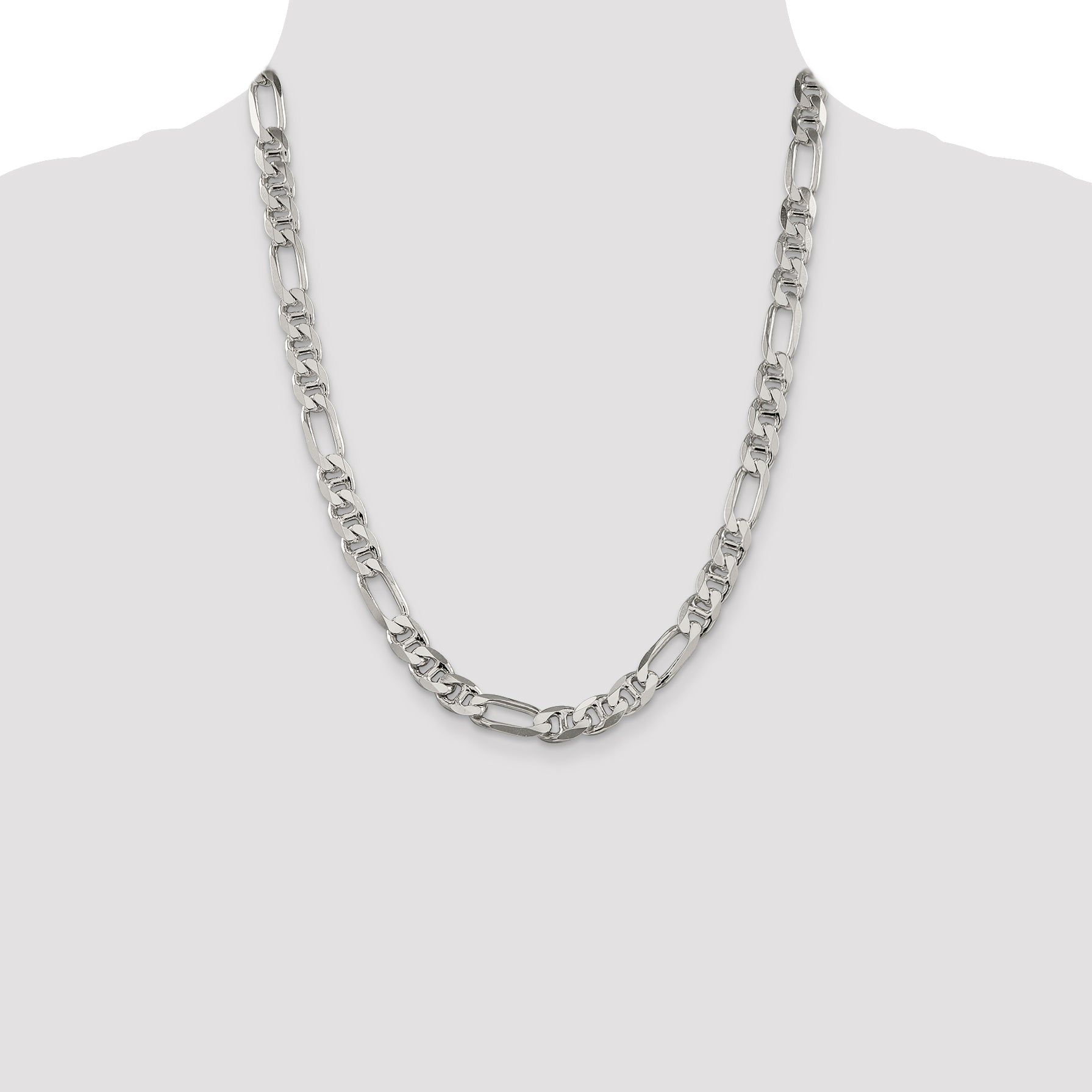 22 Inch Sterling Silver 8.25mm Figaro Anchor Chain Necklace