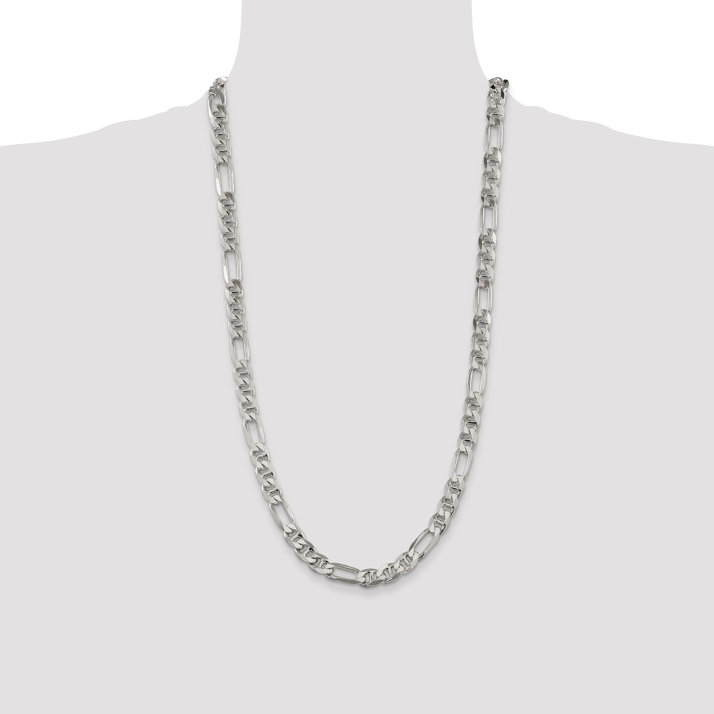 28 Inch Sterling Silver 8.25mm Figaro Anchor Chain Necklace