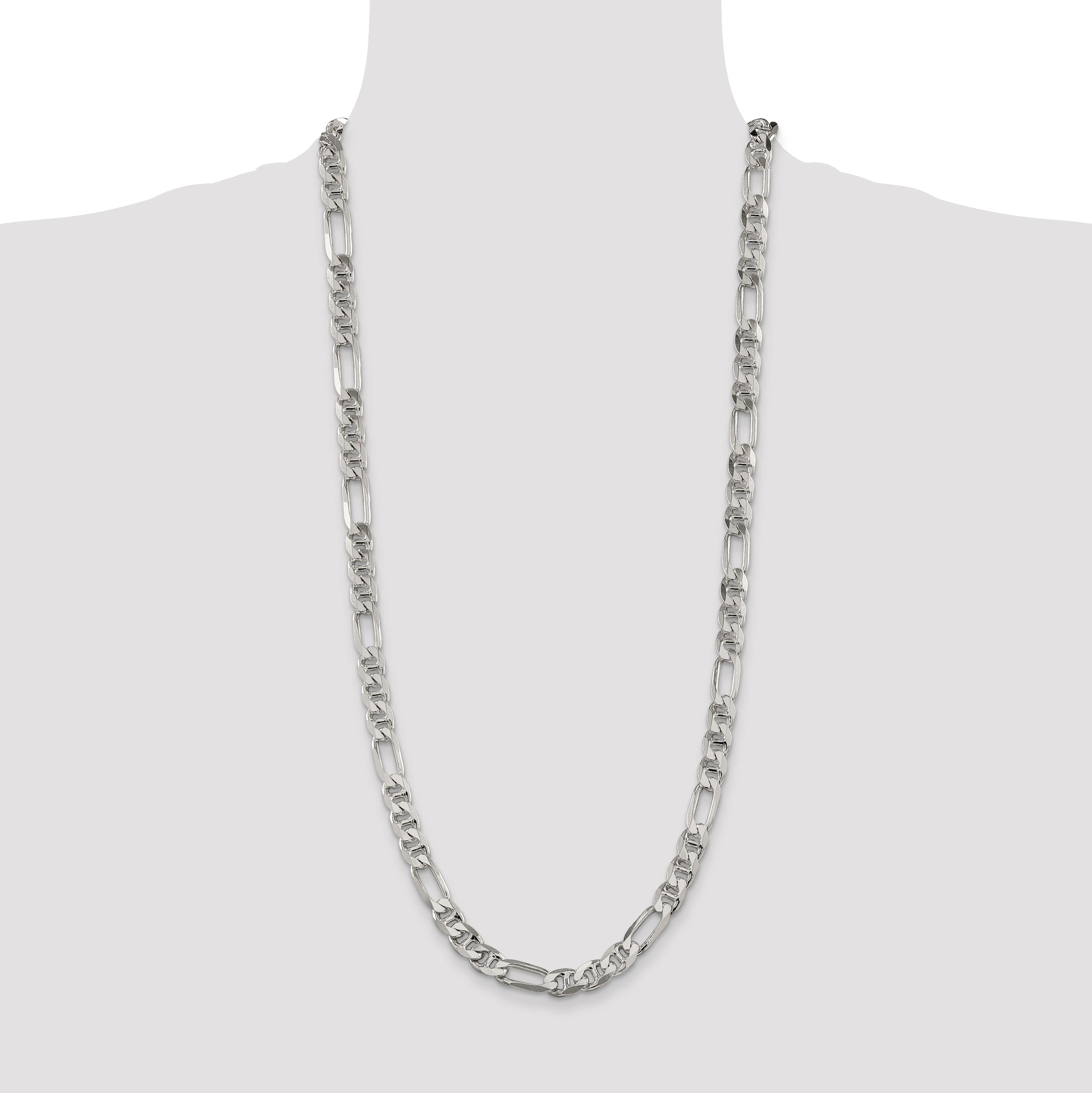 30 Inch Sterling Silver 8.25mm Figaro Anchor Chain Necklace