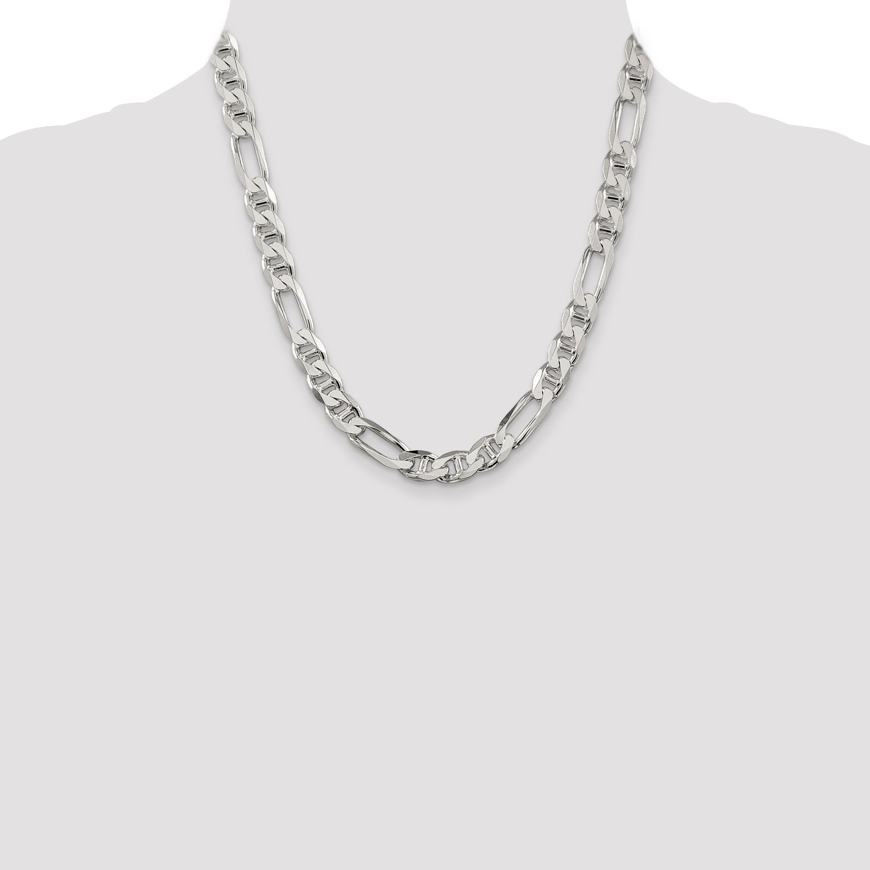 20 Inch Sterling Silver 8.75mm Figaro Anchor Chain Necklace