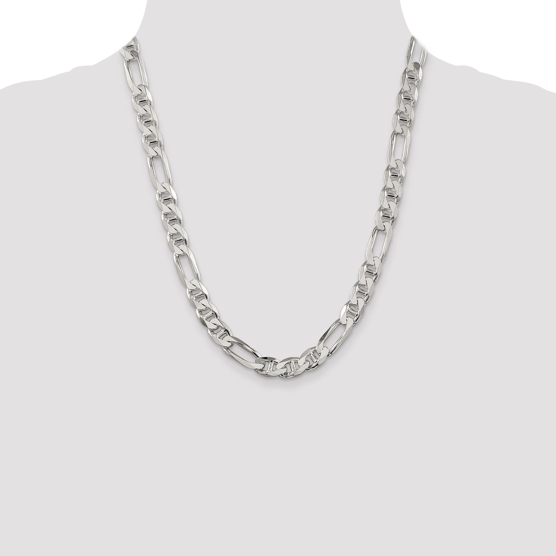 22 Inch Sterling Silver 8.75mm Figaro Anchor Chain Necklace