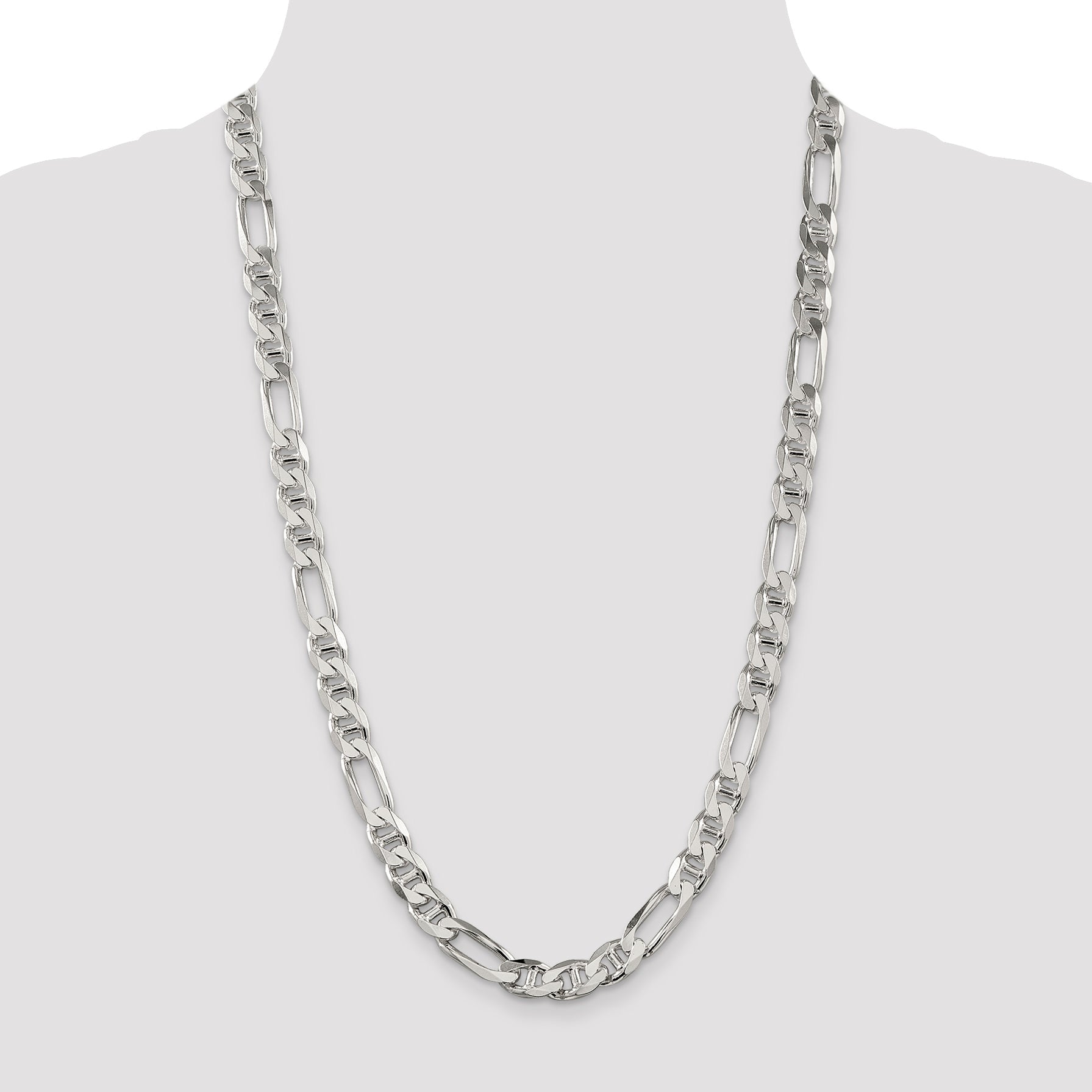 26 Inch Sterling Silver 8.75mm Figaro Anchor Chain Necklace