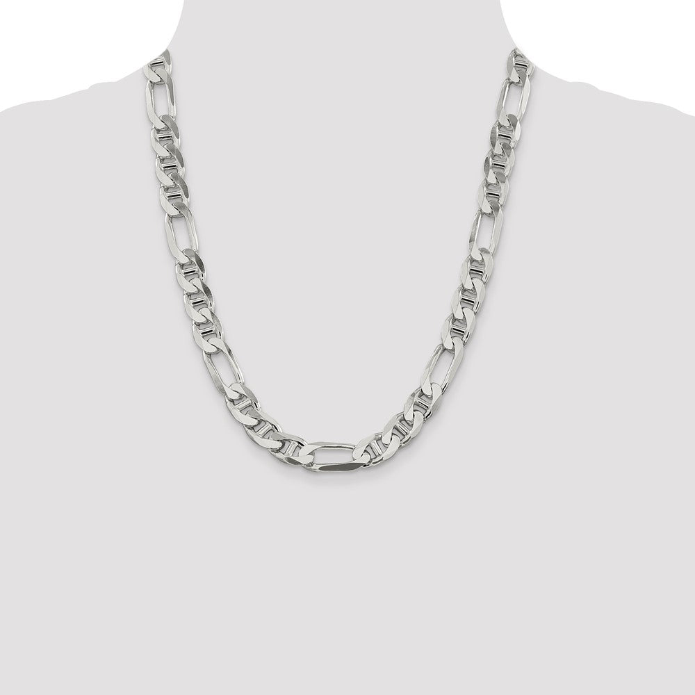 22 Inch Sterling Silver 10.65mm Figaro Anchor Chain Necklace