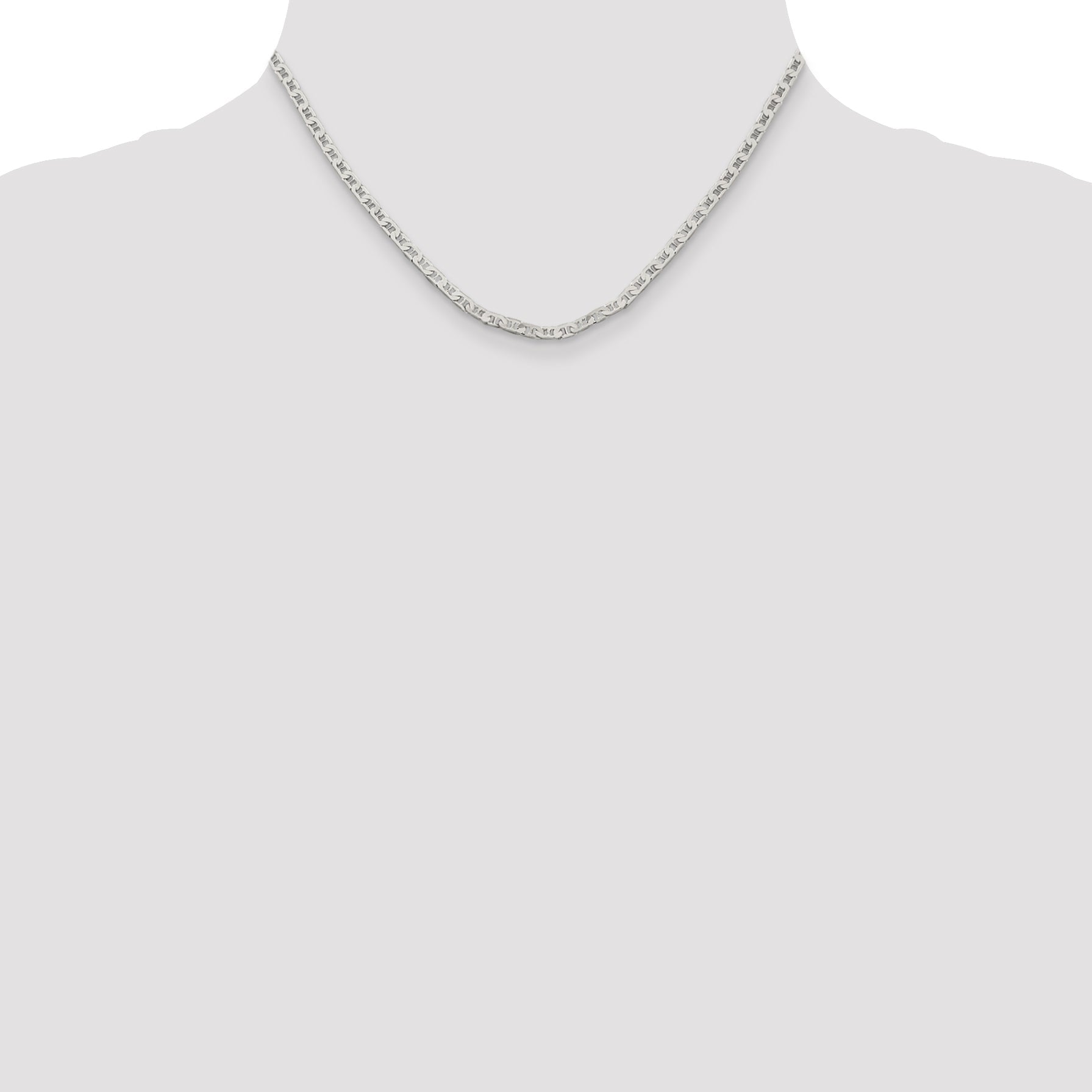 16 Inch Sterling Silver 3mm Flat Anchor Chain Necklace