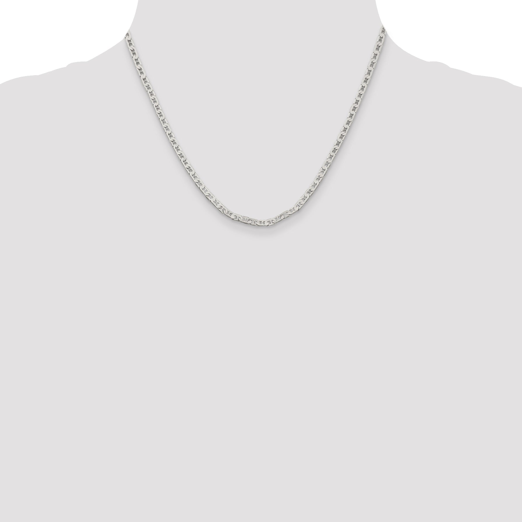 18 Inch Sterling Silver 3mm Flat Anchor Chain Necklace