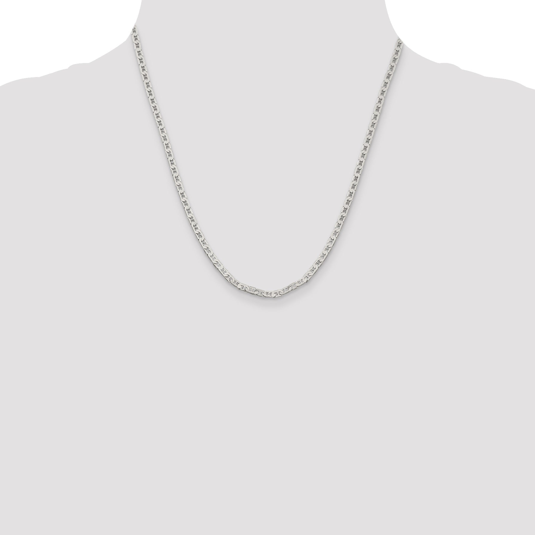 20 Inch Sterling Silver 3mm Flat Anchor Chain Necklace