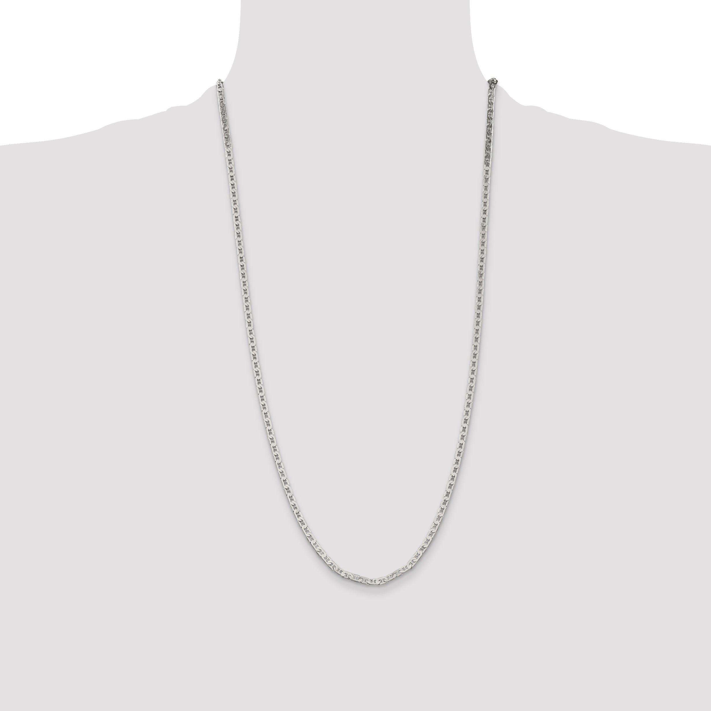 28 Inch Sterling Silver 3mm Flat Anchor Chain Necklace