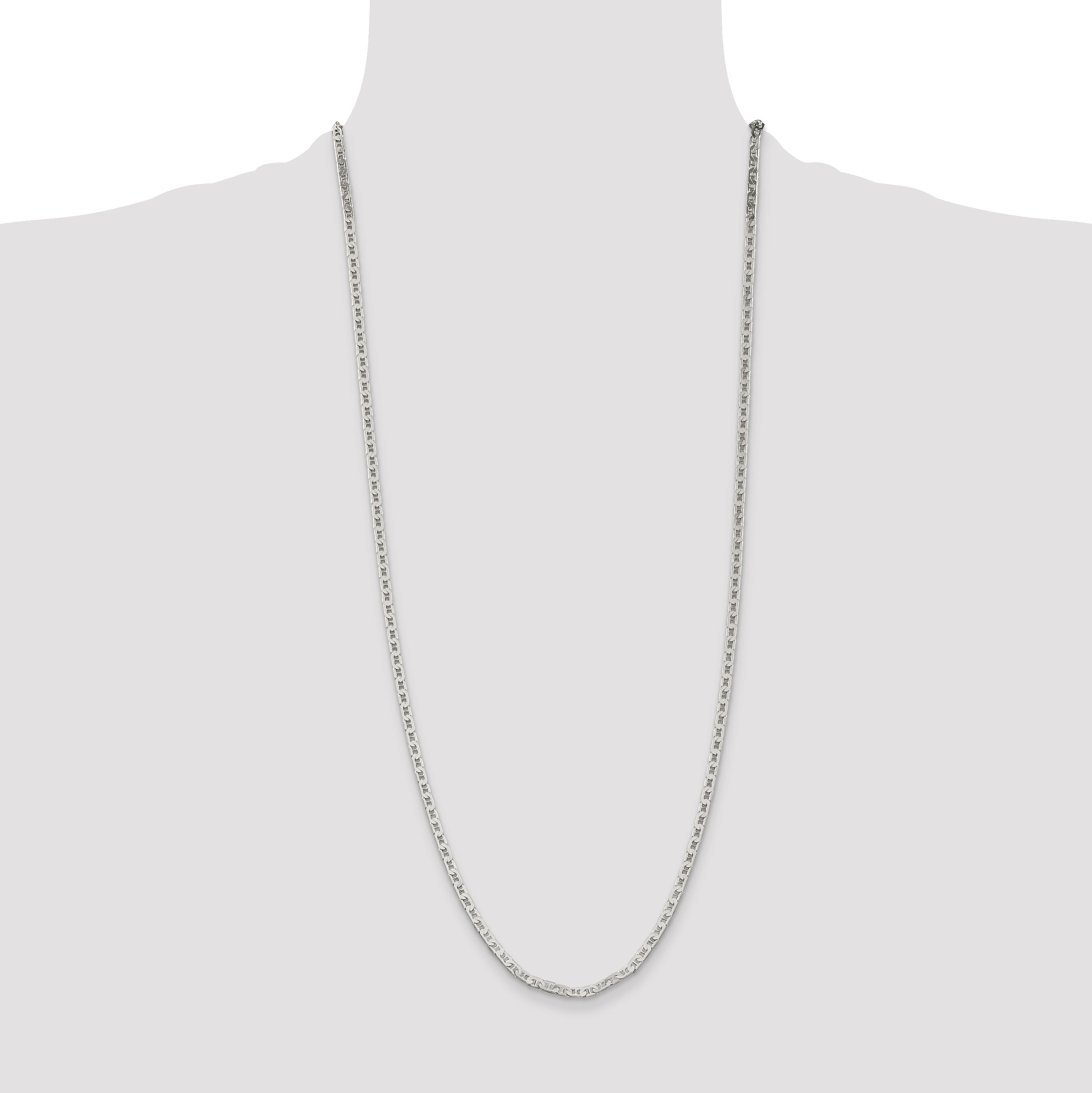 30 Inch Sterling Silver 3mm Flat Anchor Chain Necklace