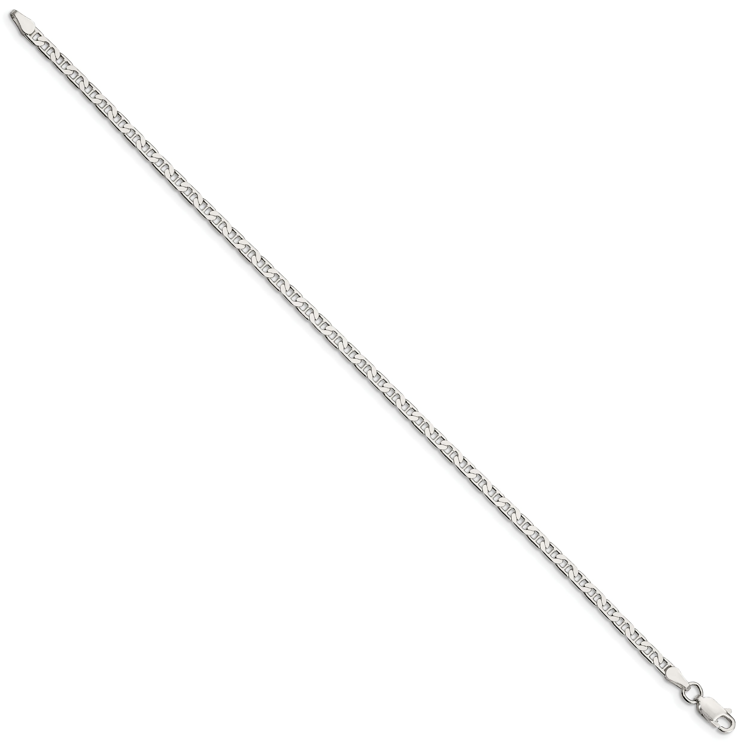 7 Inch Sterling Silver 3mm Flat Anchor Chain Bracelet