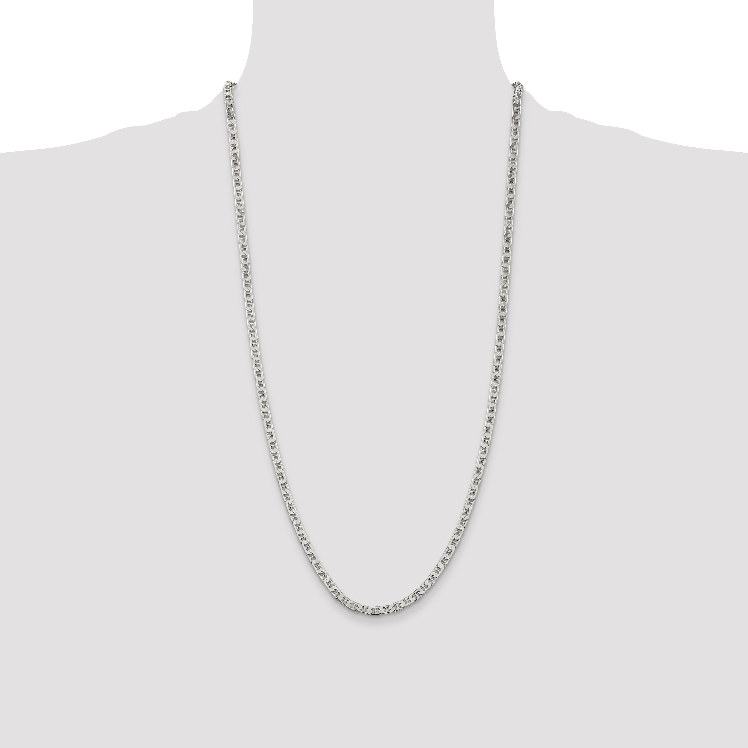 28 Inch Sterling Silver 3.75mm Flat Anchor Chain Necklace