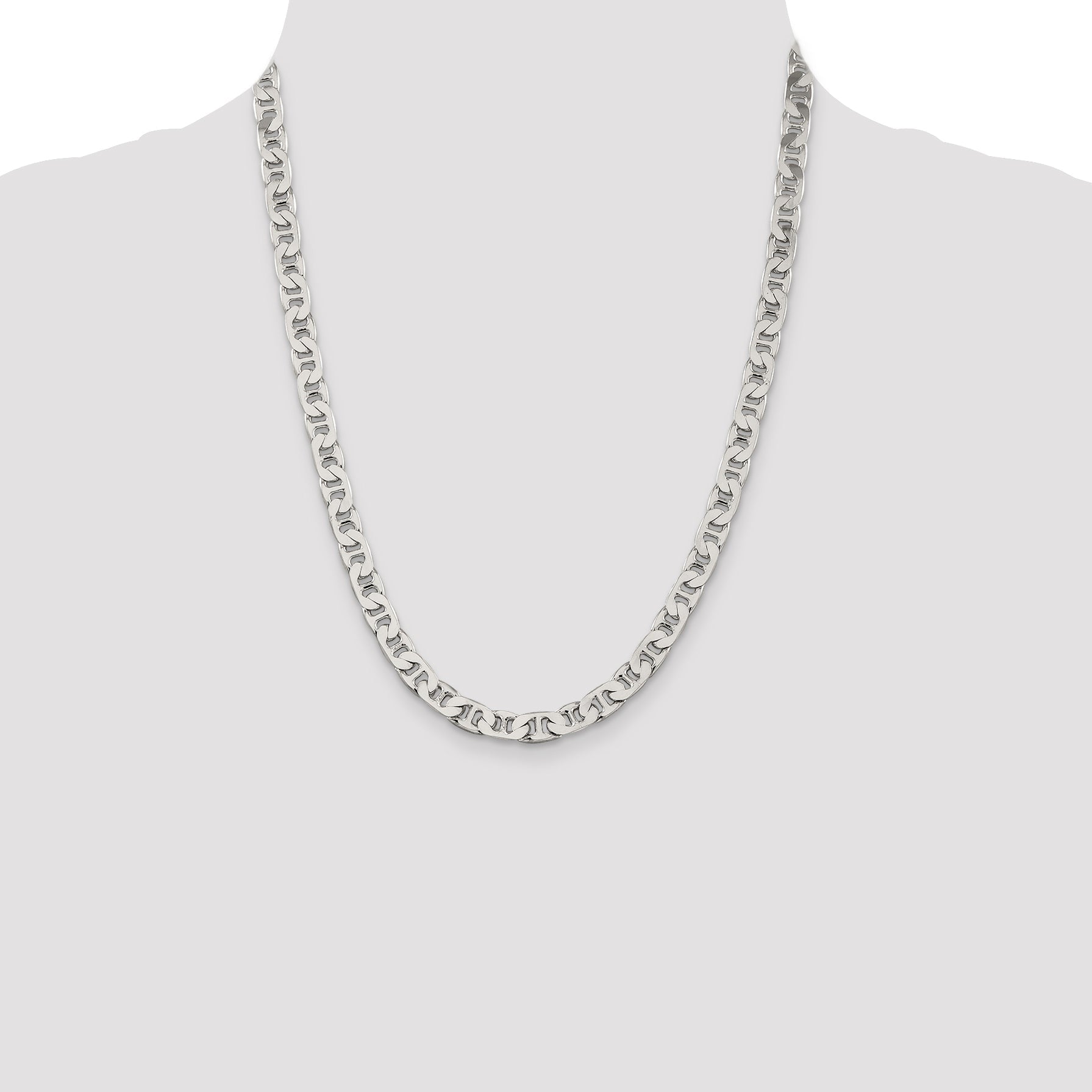 22 Inch Sterling Silver 6.5mm Flat Anchor Chain Necklace