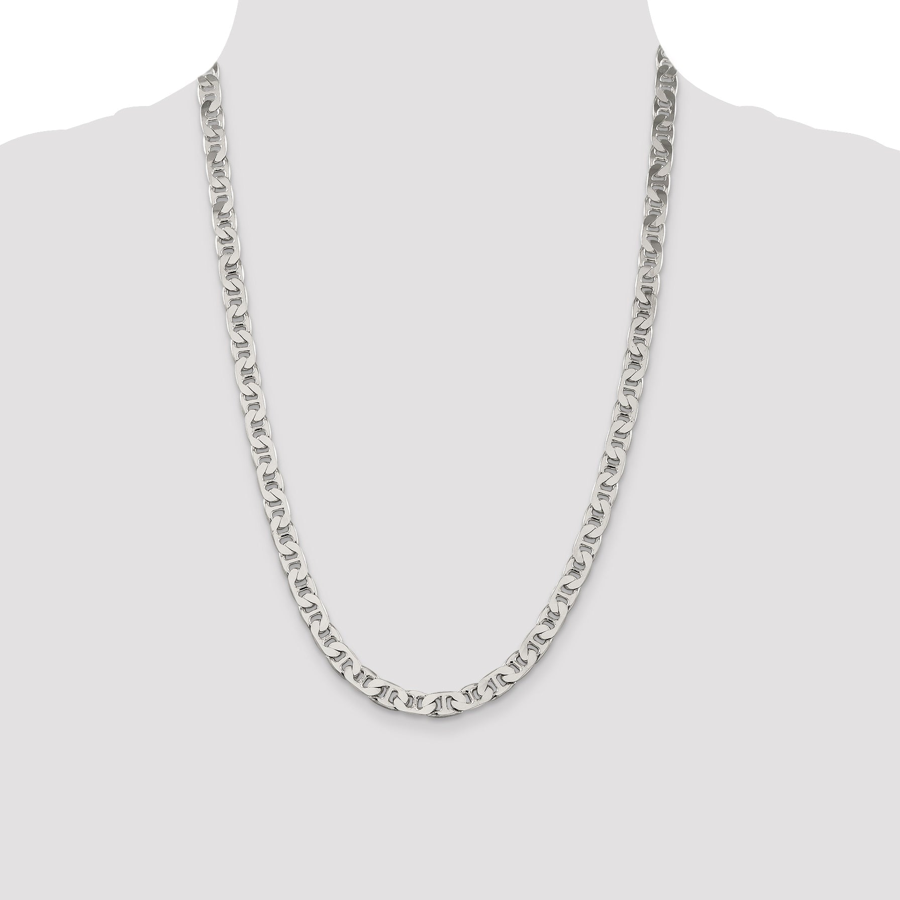 24 Inch Sterling Silver 6.5mm Flat Anchor Chain Necklace