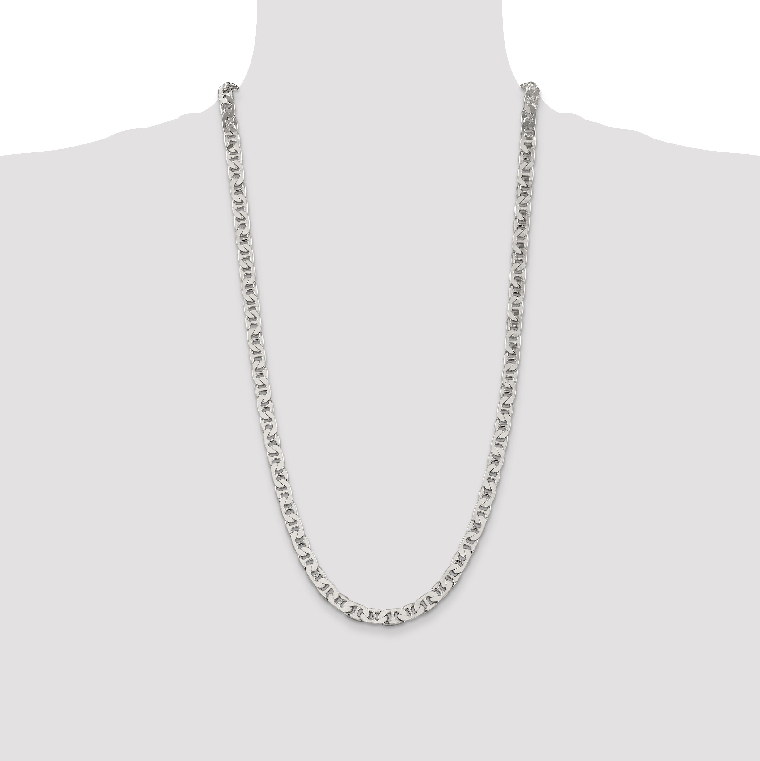 28 Inch Sterling Silver 6.5mm Flat Anchor Chain Necklace