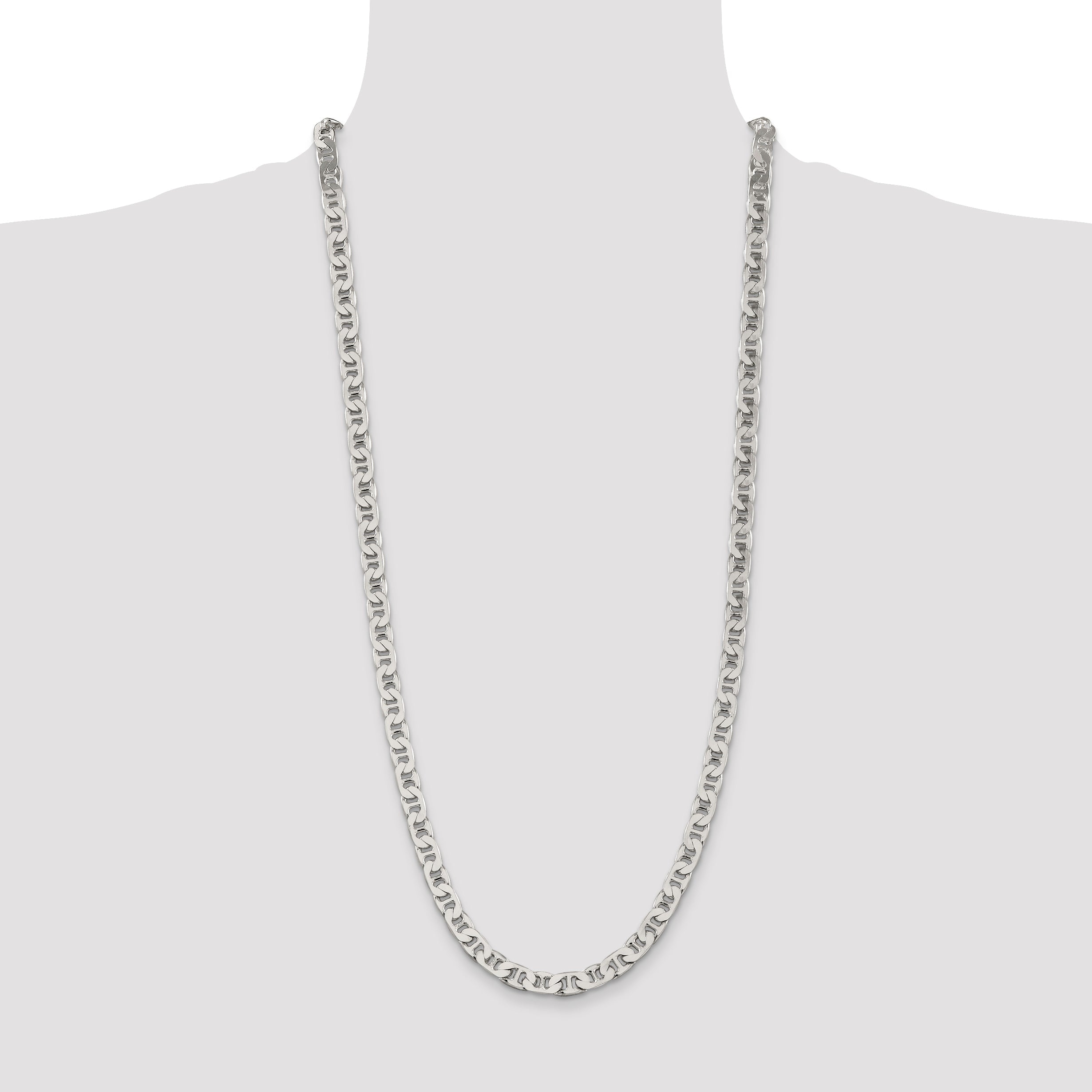 30 Inch Sterling Silver 6.5mm Flat Anchor Chain Necklace