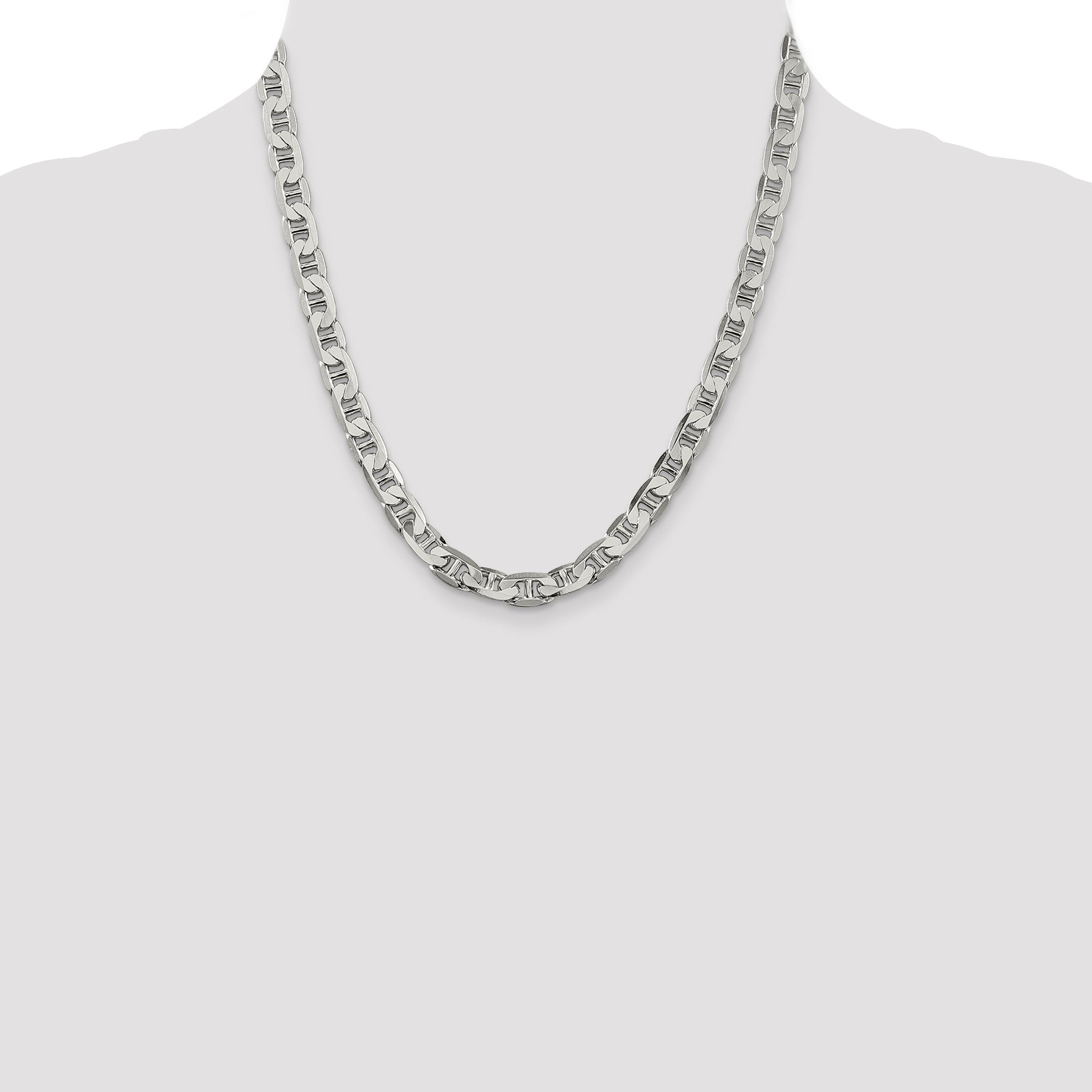 20 Inch Sterling Silver 7mm Flat Anchor Chain Necklace