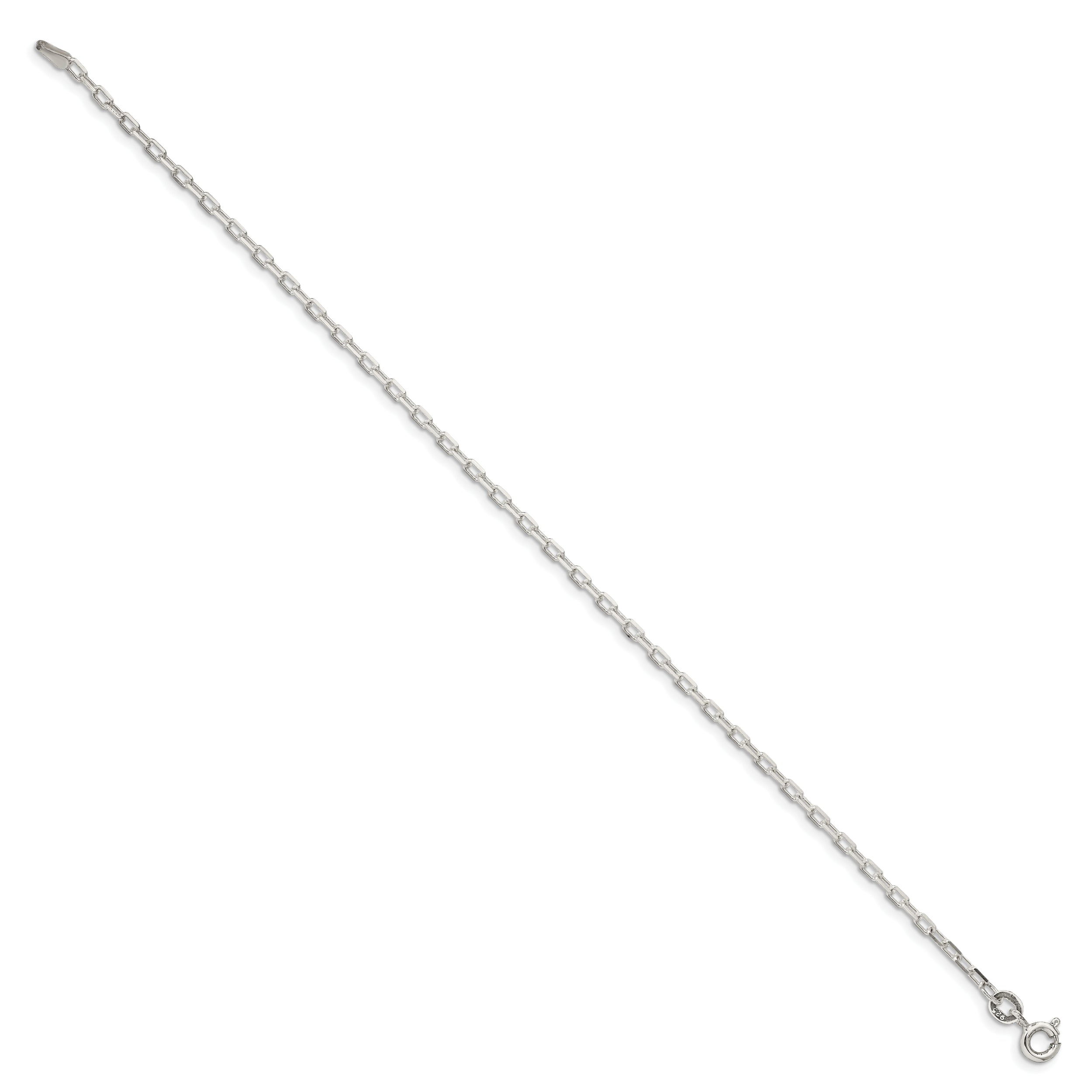 7 Inch Sterling Silver 2.2mm Diamond-Cut Long Link Cable Chain Bracelet