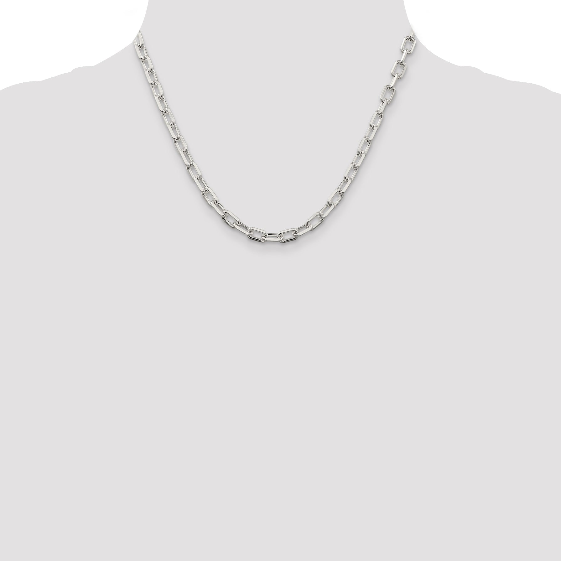18 Inch Sterling Silver 5.75mm Diamond-Cut Long Link Cable Chain Necklace