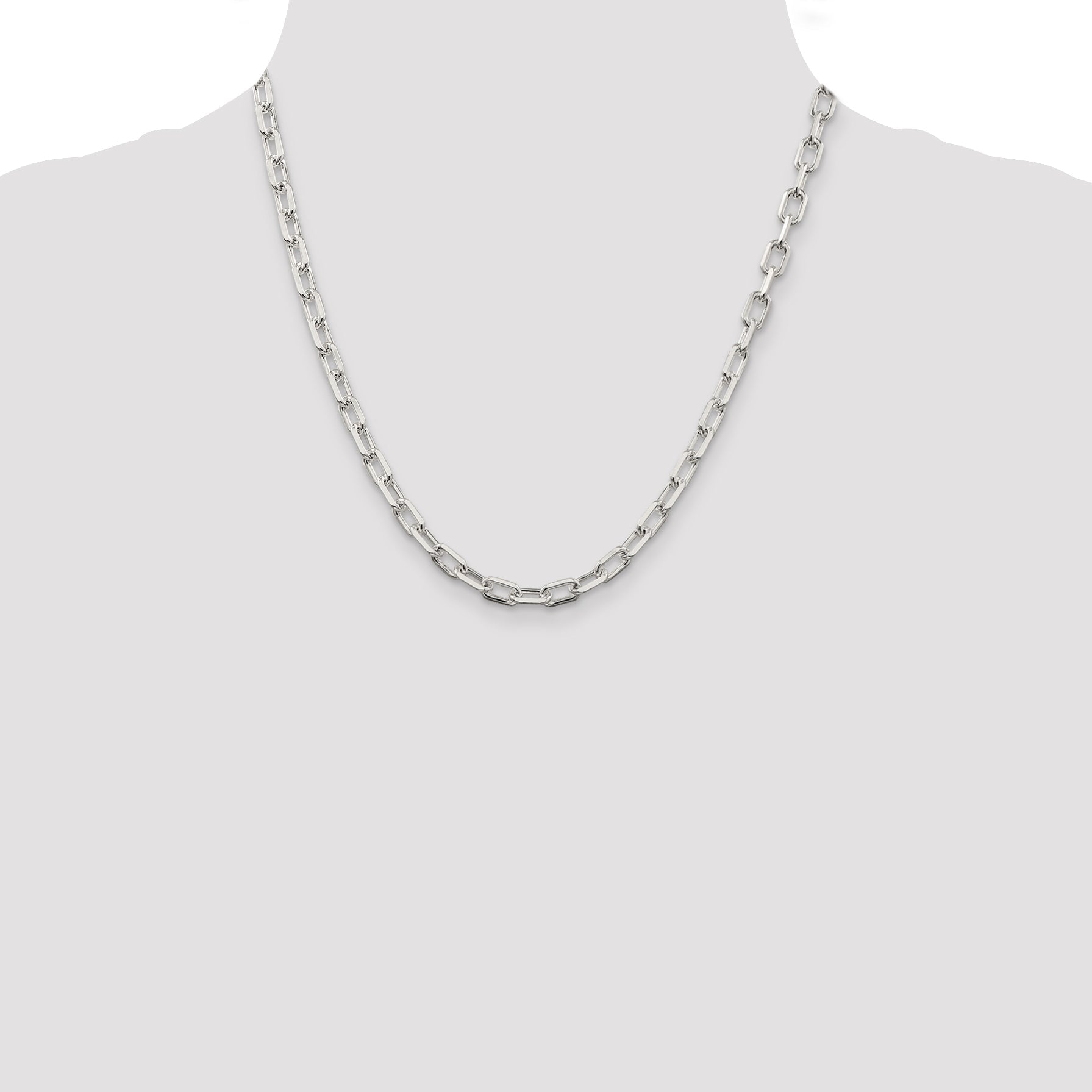 20 Inch Sterling Silver 5.75mm Diamond-Cut Long Link Cable Chain Necklace