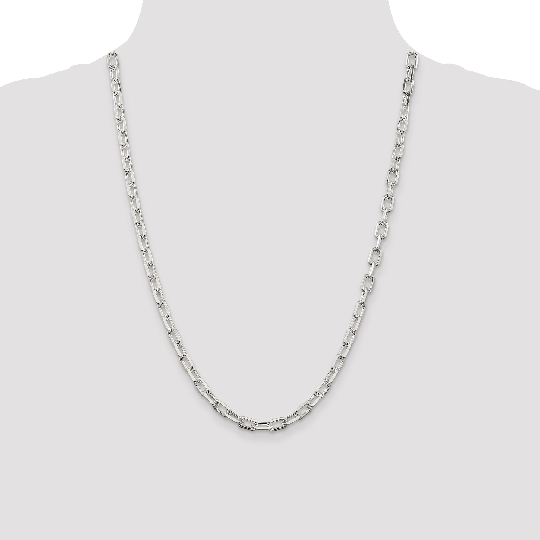 24 Inch Sterling Silver 5.75mm Diamond-Cut Long Link Cable Chain Necklace