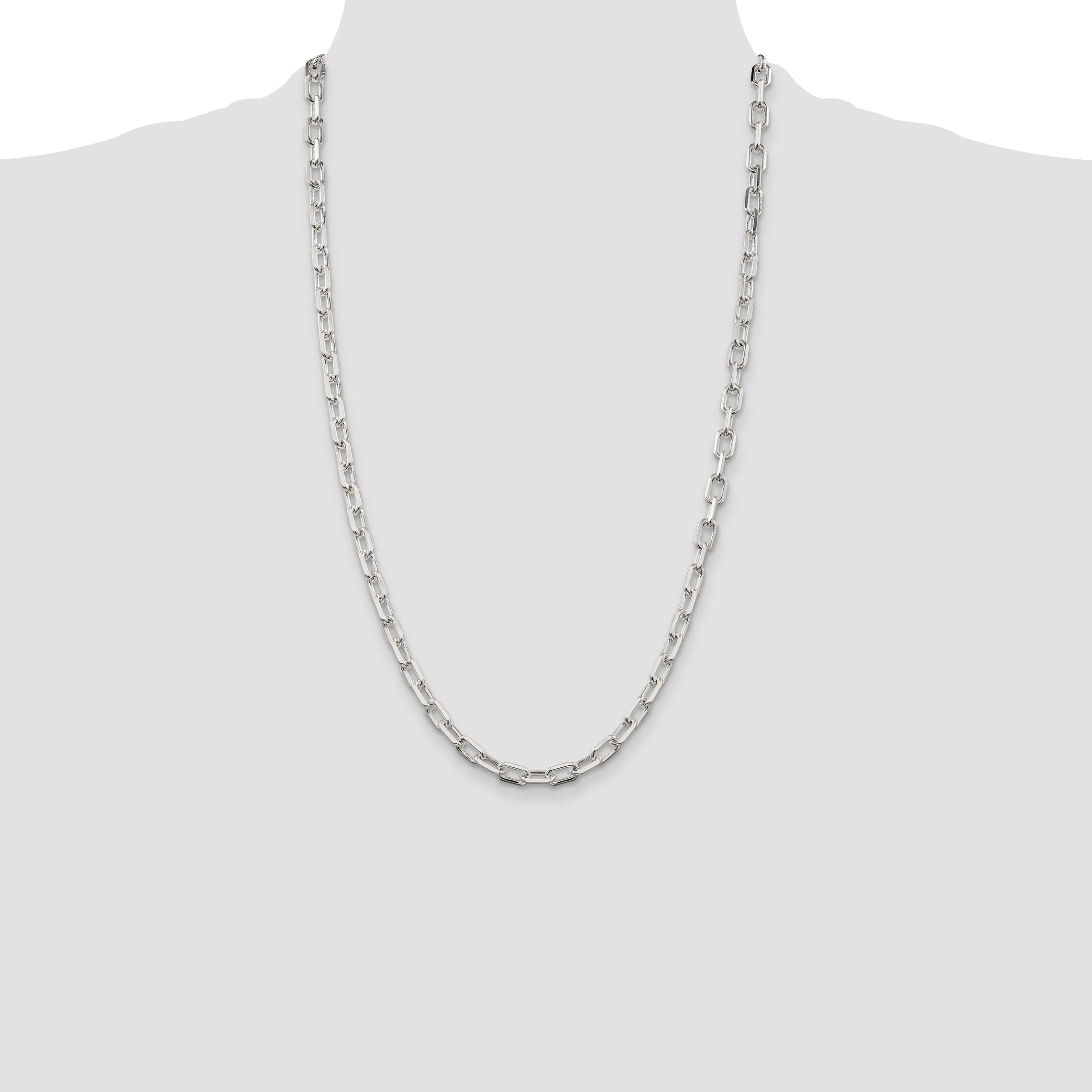 26 Inch Sterling Silver 5.75mm Diamond-Cut Long Link Cable Chain Necklace
