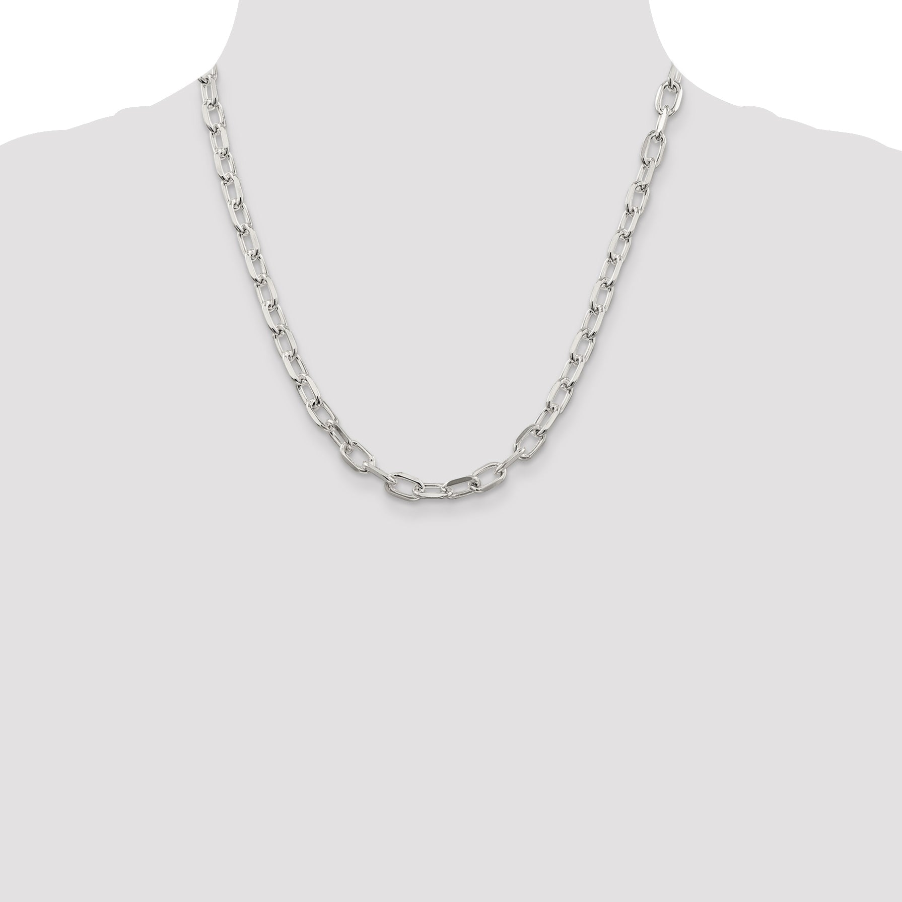 20 Inch Sterling Silver 6.65mm Diamond-Cut Long Link Cable Chain Necklace